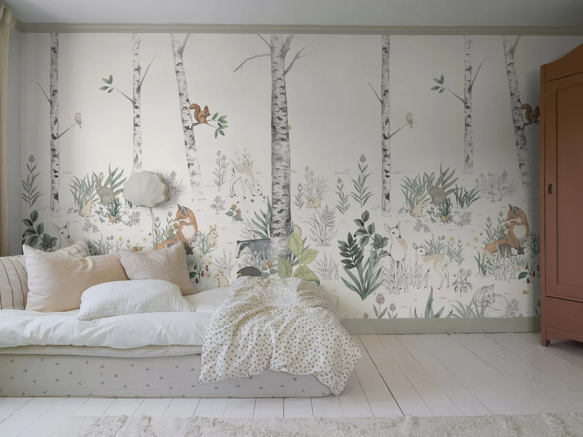 Mural dziecięcy z krajobrazem lasu MAGIC FOREST ciepły biały - Image 2