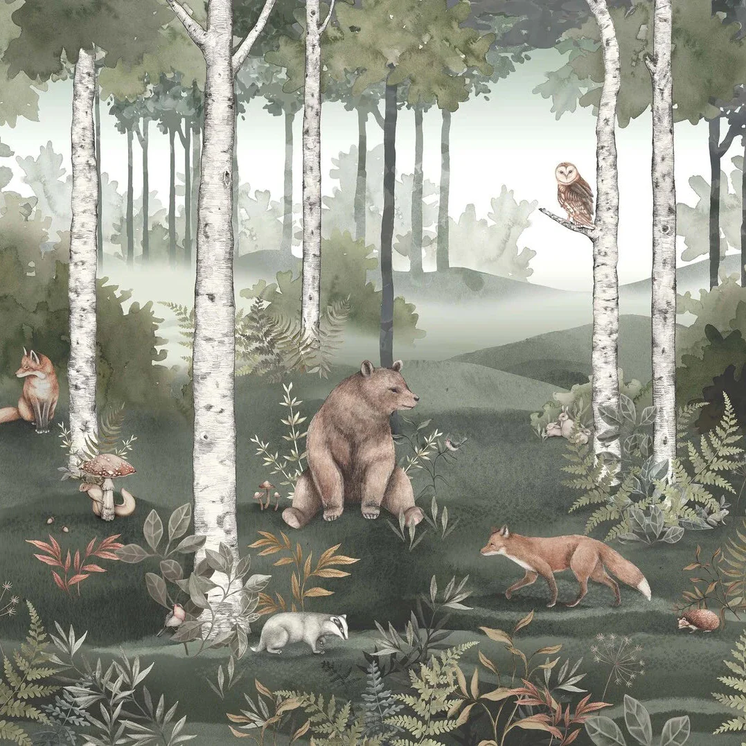 Mural dziecięcy z motywem roślinnym WILD FOREST zielony