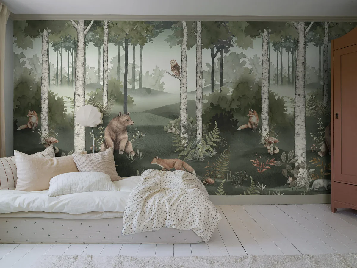 Mural dziecięcy z motywem roślinnym WILD FOREST zielony - Image 2