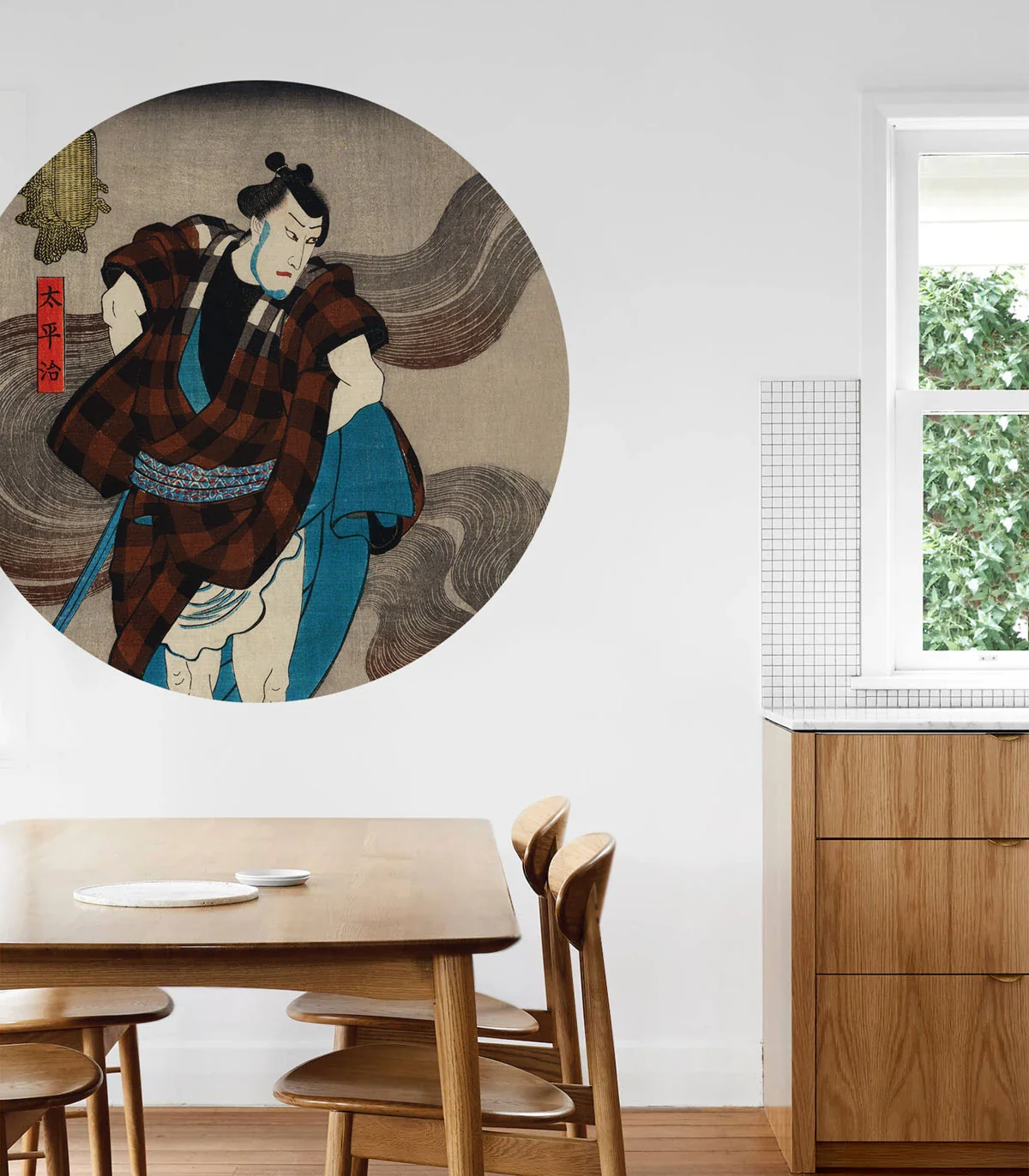 Mural w kształcie koła DOTS - SAMURAI SERENITY beżowy - Image 2