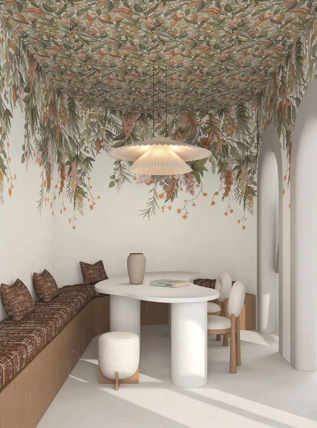 Mural z motywem roślinnym liści WISTERIA zielony z beżowym - Image 4