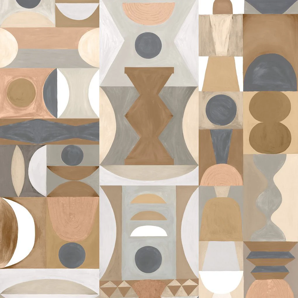 Mural z geometrycznym wzorem MODELAGE - CAMEL/NUDE beżowy z brązowym