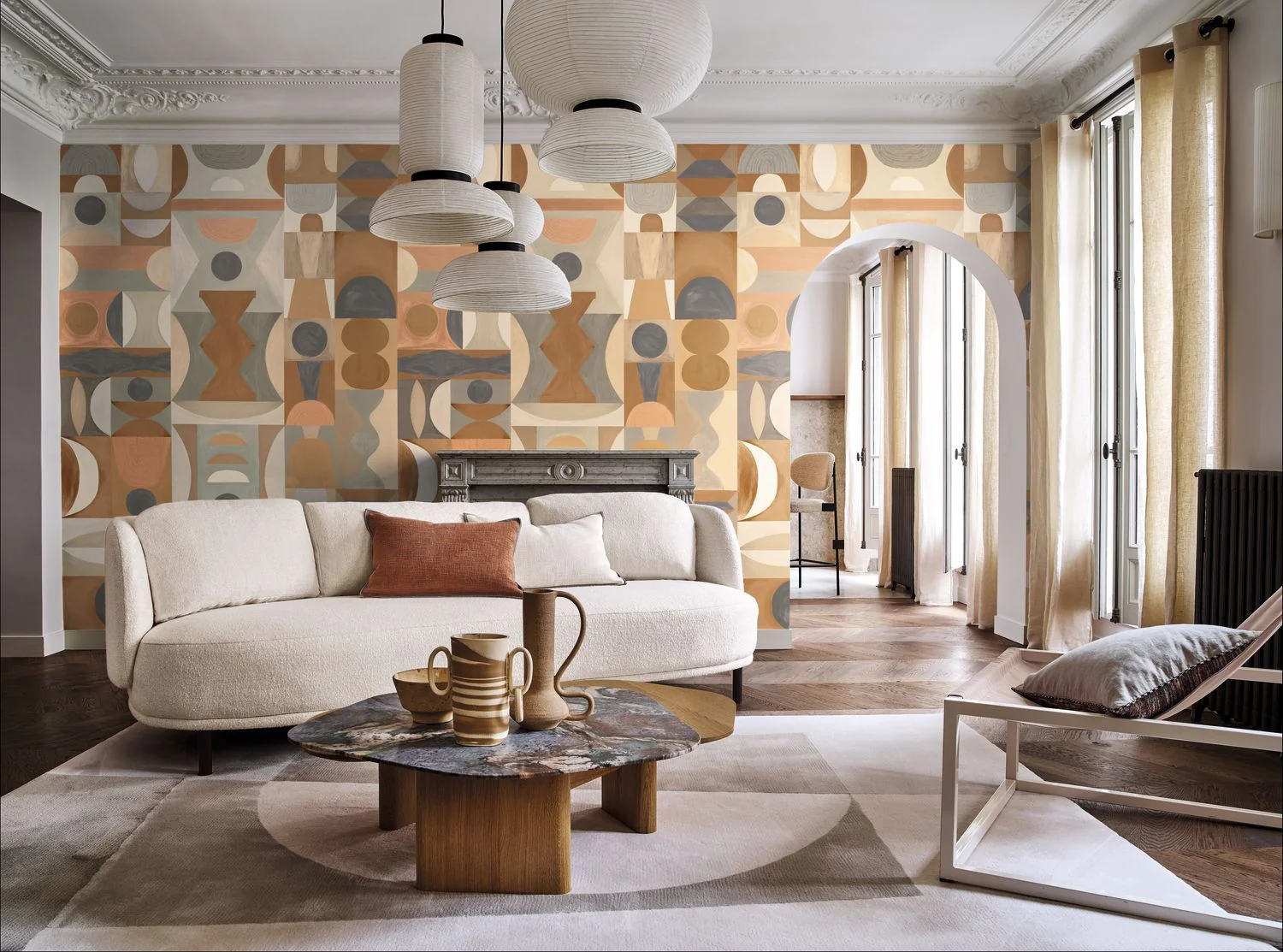 Mural z geometrycznym wzorem MODELAGE - CAMEL/NUDE beżowy z brązowym - Image 2