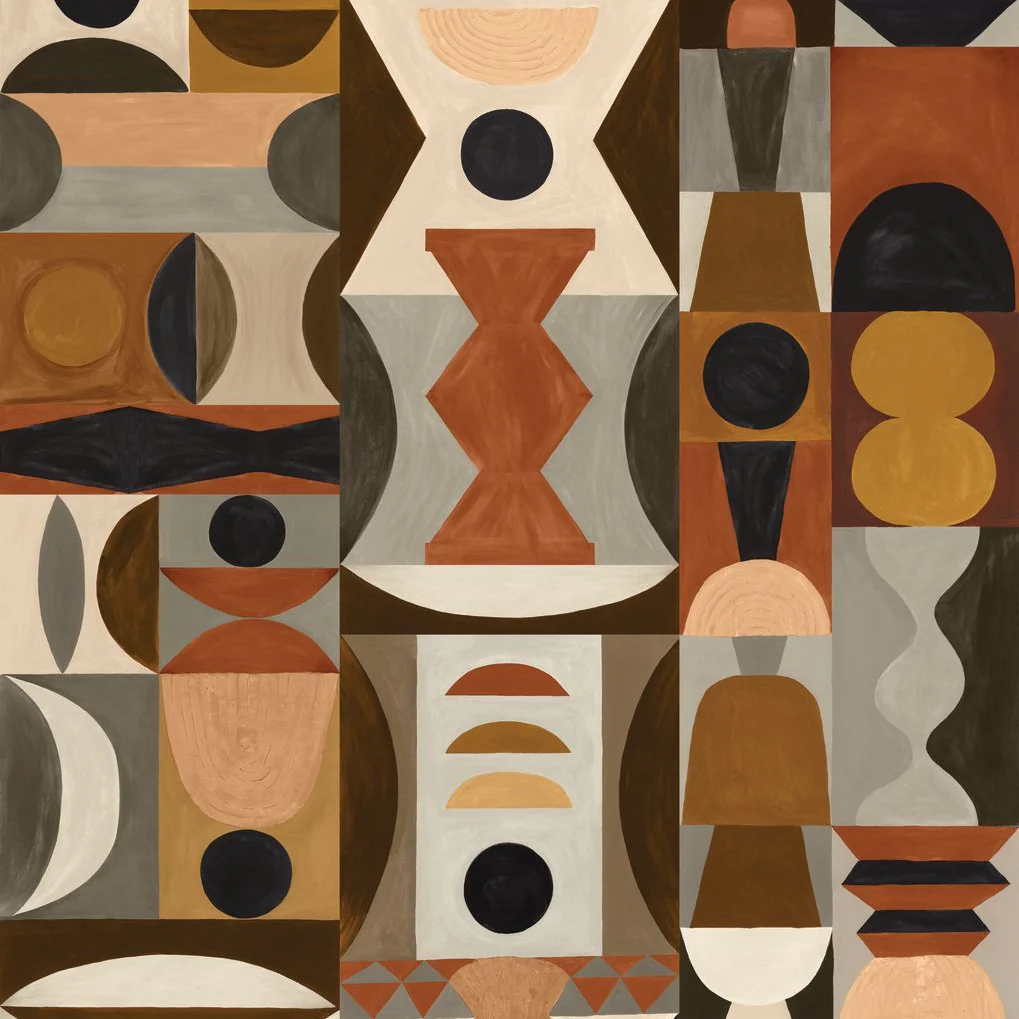Mural z geometrycznym wzorem MODELAGE - TERRACOTTA/SABLE terakota z brązowym