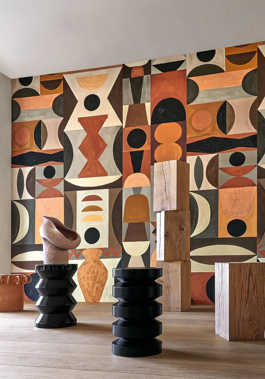 Mural z geometrycznym wzorem MODELAGE - TERRACOTTA/SABLE terakota z brązowym - Image 2