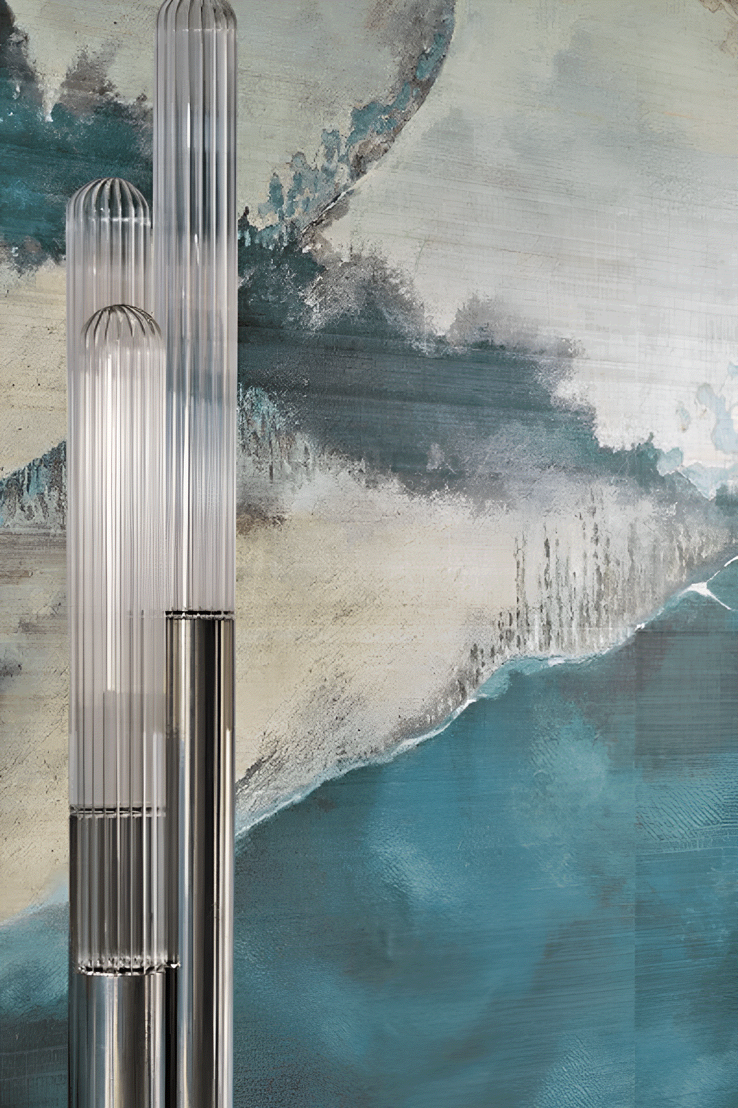 Mural z abaki z górskim motywem HORIZON - BLEU BEIGE DORÉ niebieski z beżem - Image 2