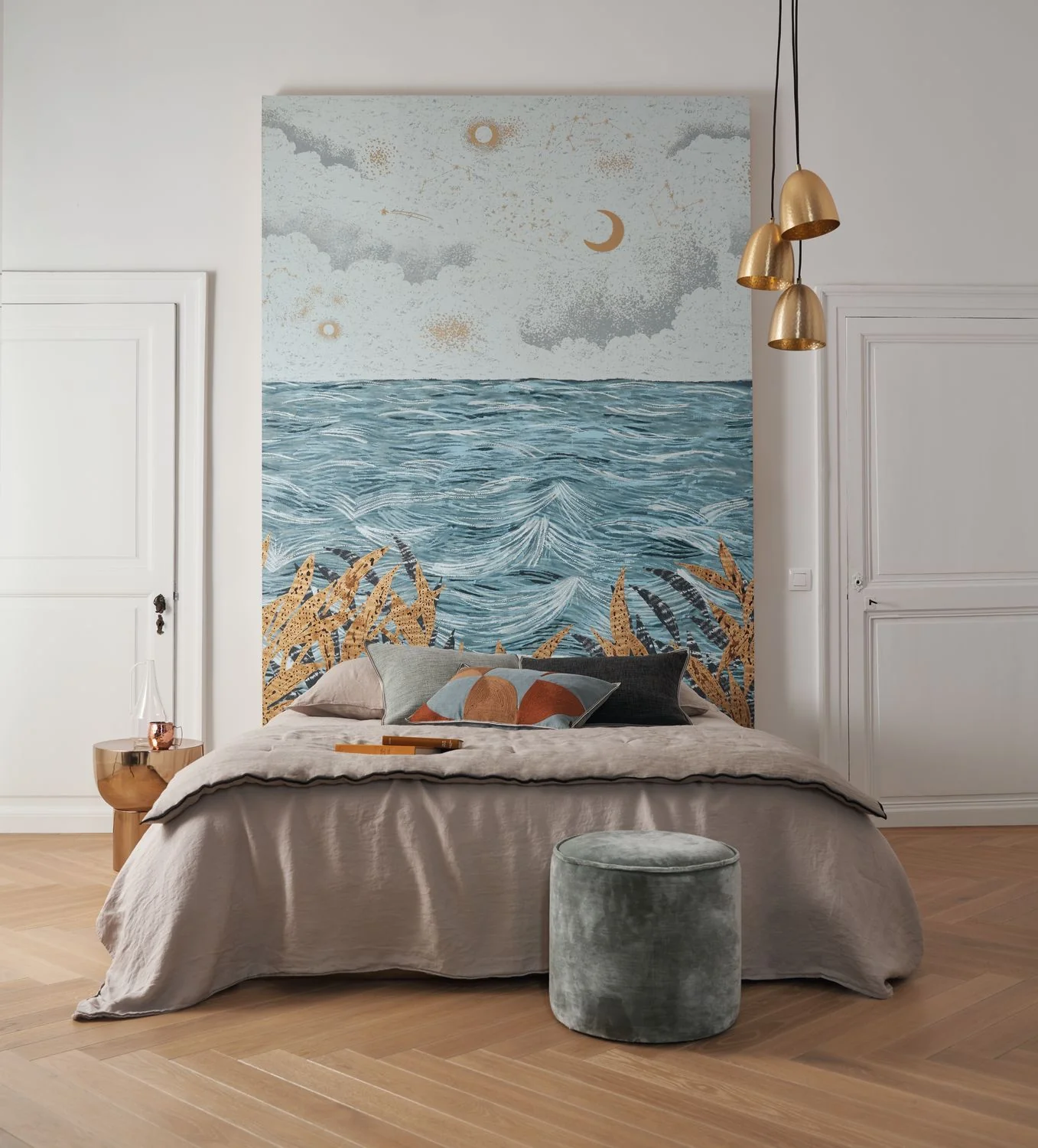Mural z krajobrazem morskim CALLISTO - BLEU CIEL/DORE niebieski z beżowym - Image 2