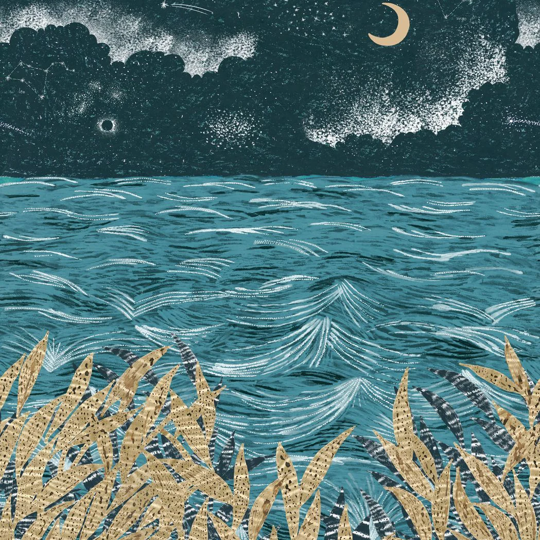 Mural z krajobrazem morskim CALLISTO - MARINE/DORE granatowy z beżowym
