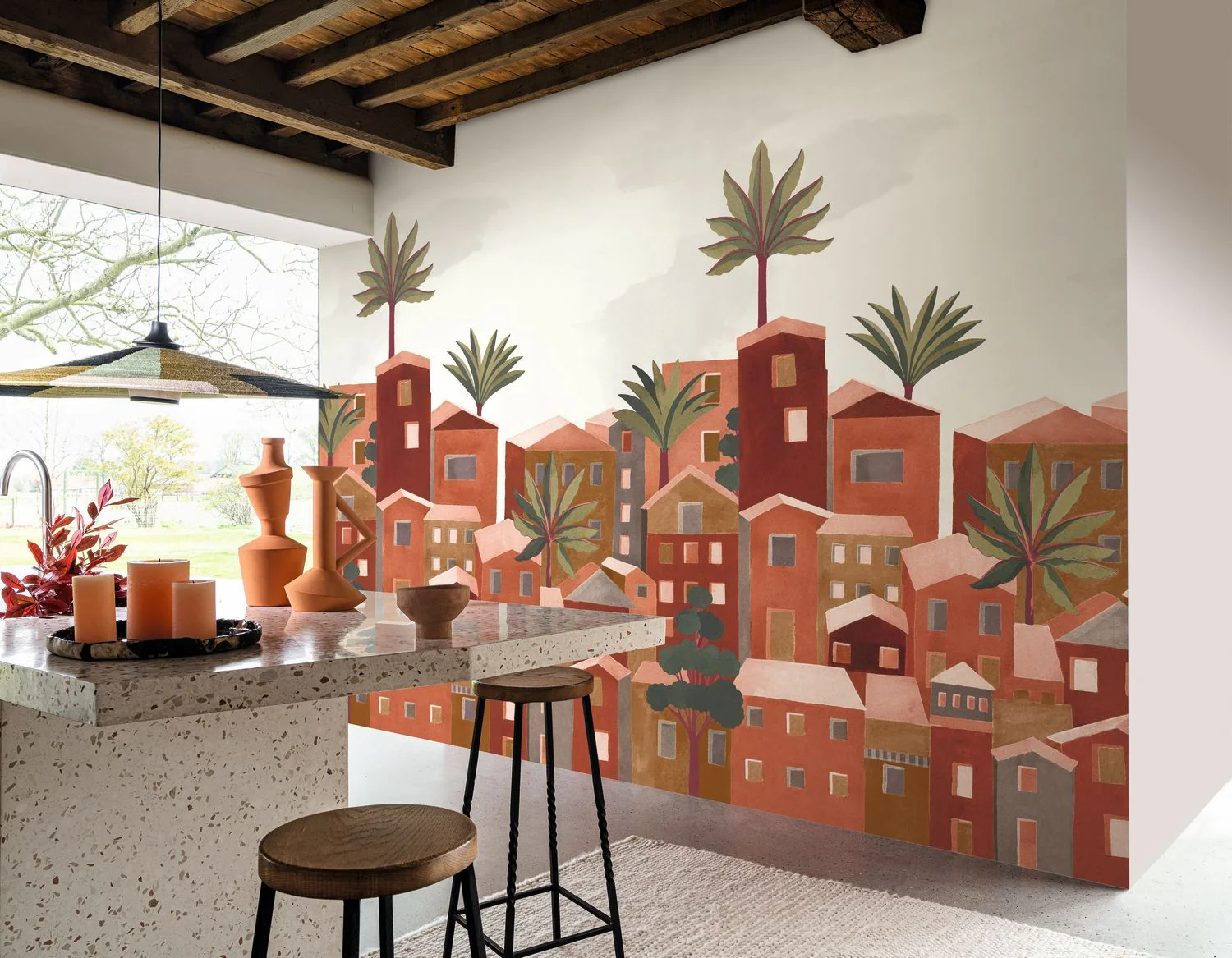 Mural z krajobrazem miejskim budynków VILA VIELA INT - TERRACOTTA terakota - Image 2