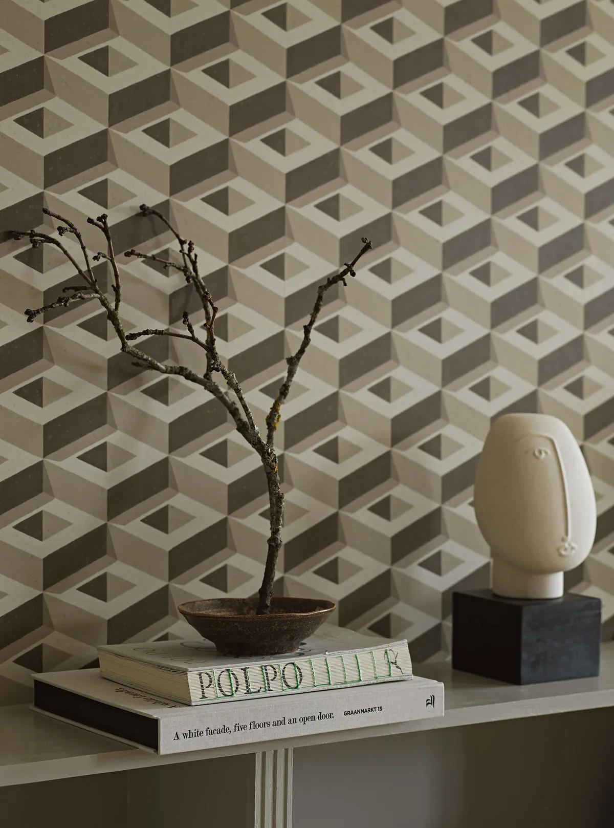 Mural z motywem geometrycznym 3D BOXES beżowy z brązowym - Image 2