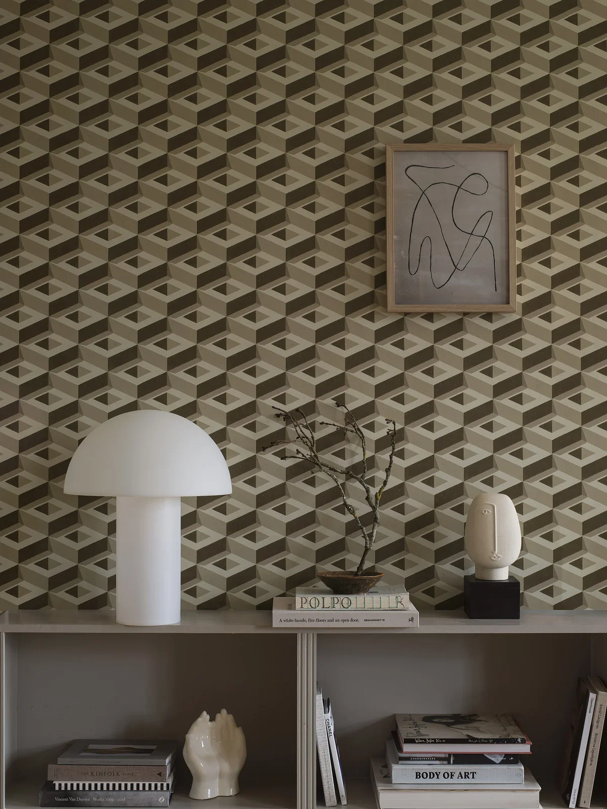 Mural z motywem geometrycznym 3D BOXES beżowy z brązowym - Image 3
