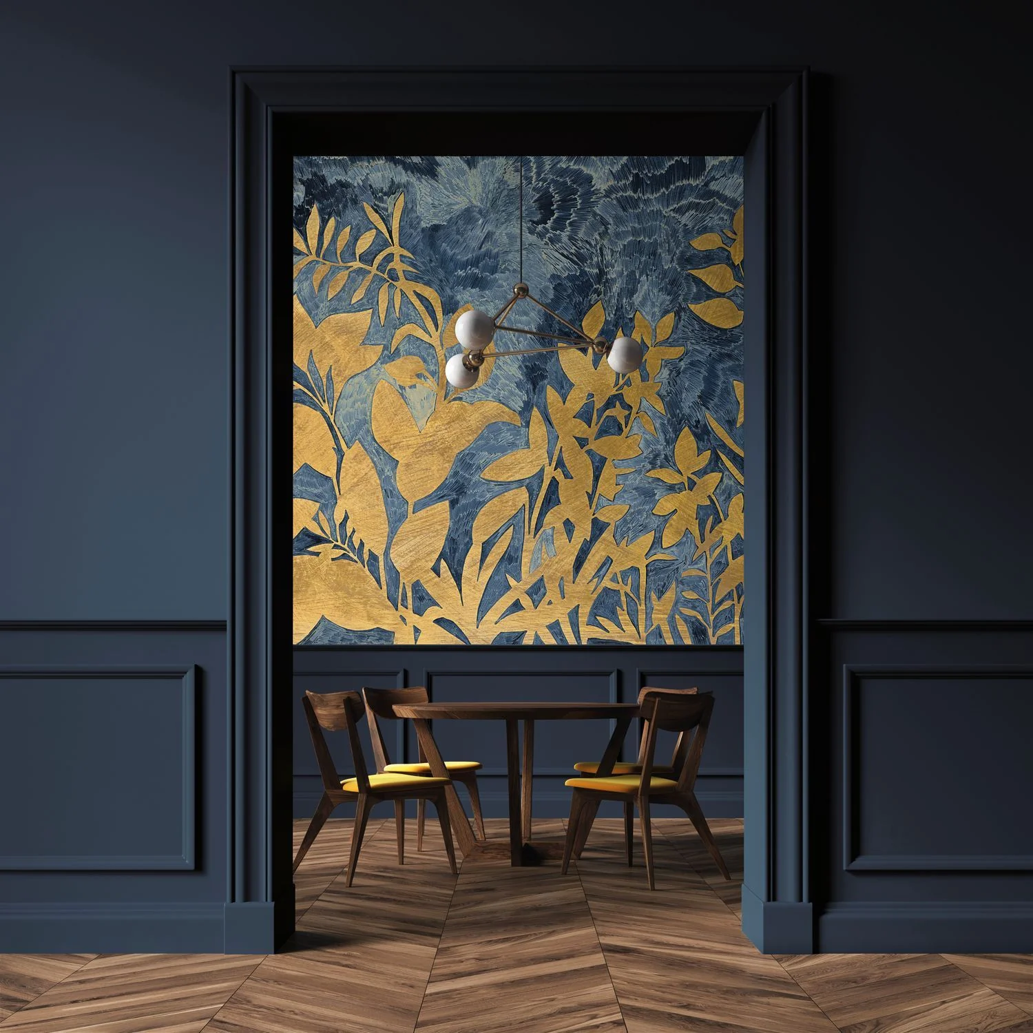 Mural z motywem roślinnym FLEUR DE LUNE - MARINE/DORÉ granatowy ze złotym - Image 2