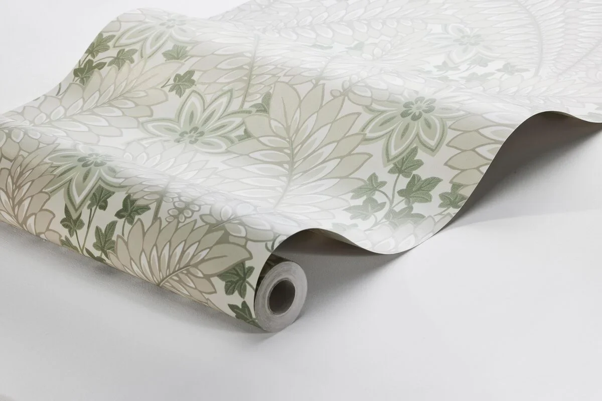 Tapeta z motywem roślinnym liści HIDDEN IVY beżowy z zielonym - Image 3