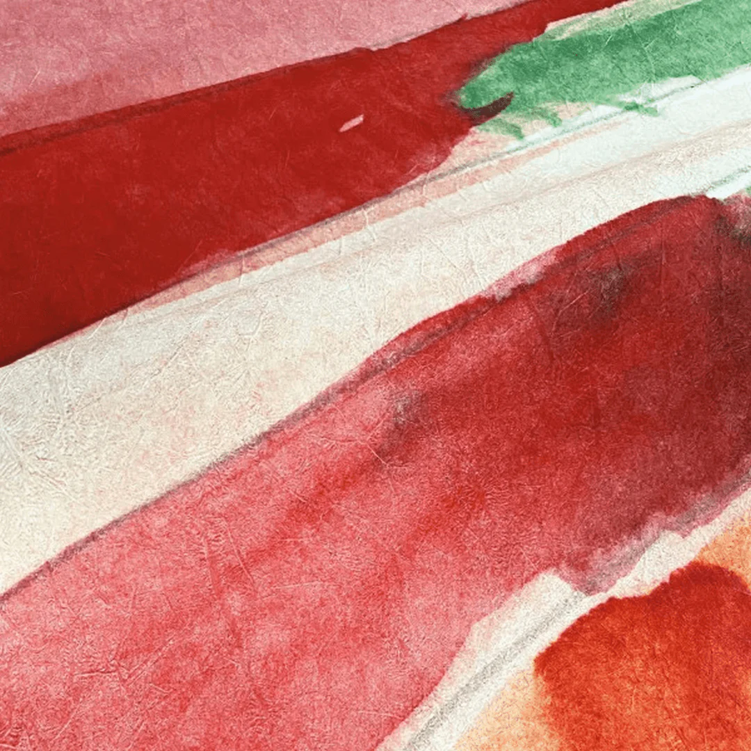 Mural tekstylny abstrakcyjny z motywem roślinnym JARDIN DANSÉ - BLUSH MULTICOLORE różowy z zielonym i czerwonym - Image 3