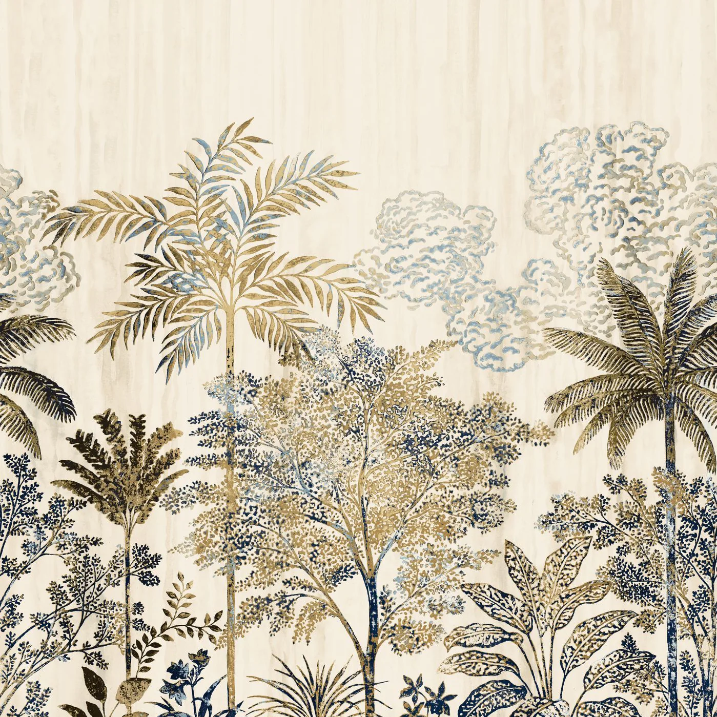 Mural z motywem roślinnym palm SIWA - IVOIRE/DORÉ kość słoniowa ze złotym