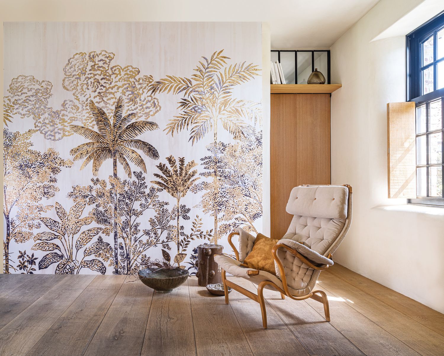 Mural z motywem roślinnym palm SIWA - IVOIRE/DORÉ kość słoniowa ze złotym - Image 2