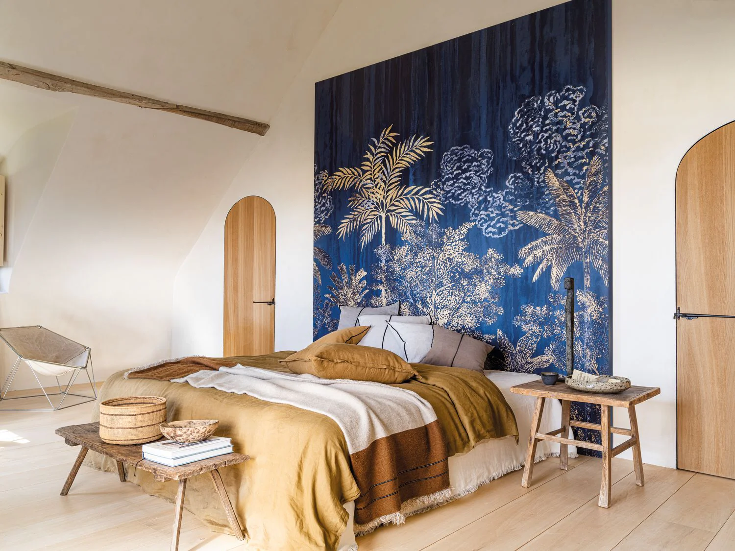Mural z motywem roślinnym palm SIWA - MARINE/DORÉ granatowy ze złotym - Image 2