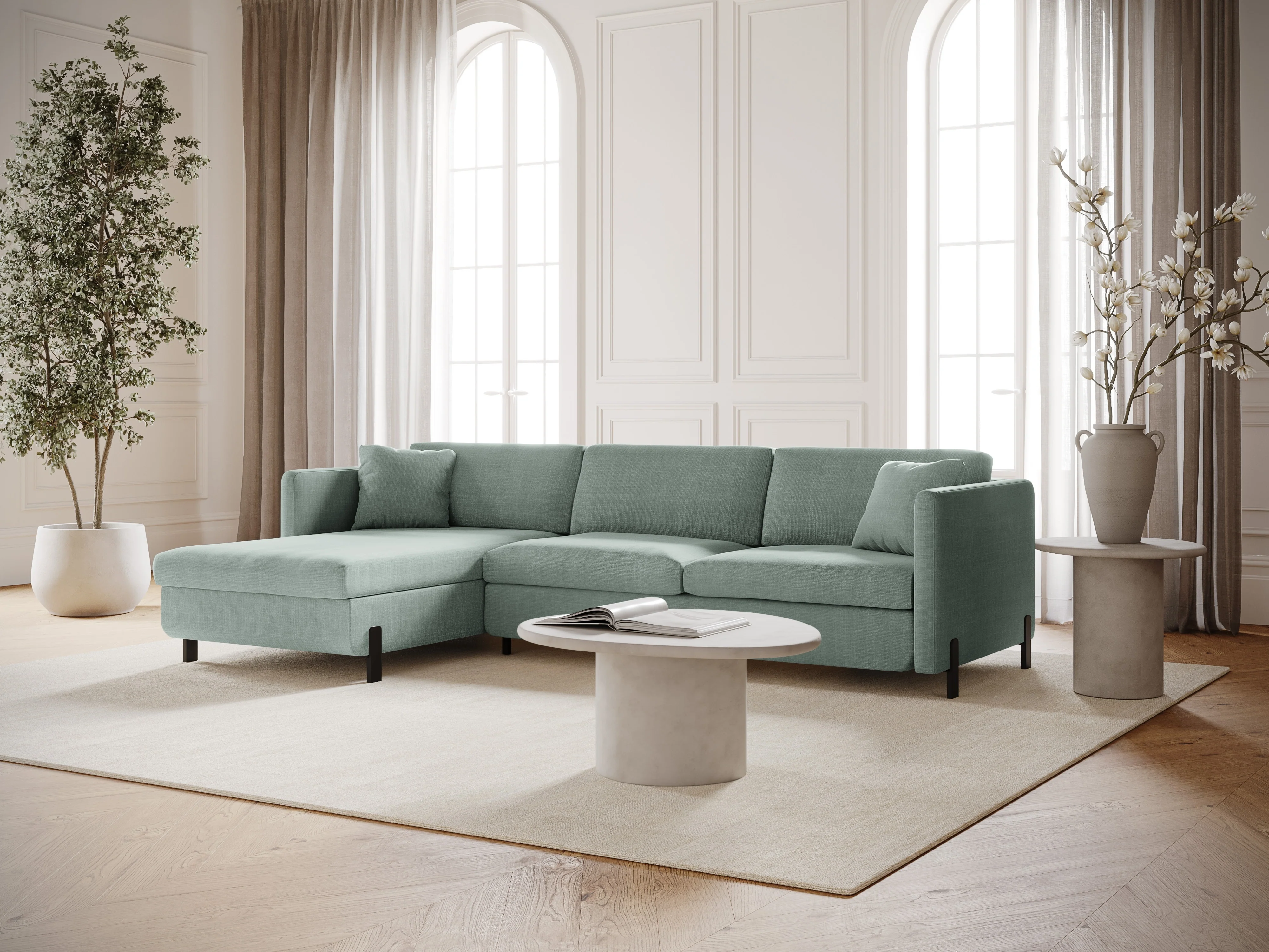 Narożnik lewostronny 4-osobowy z funkcją spania GLORIA miętowy szenil - Image 6