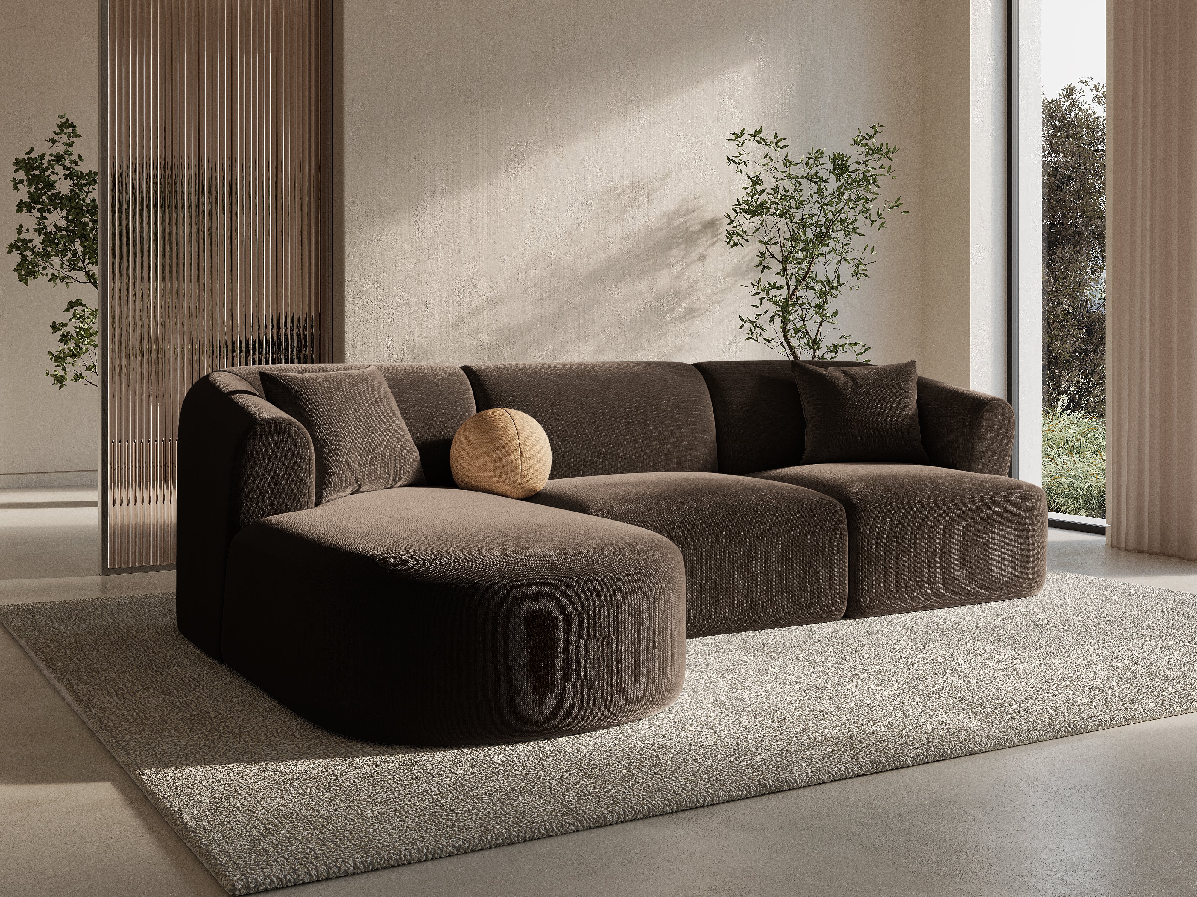 Narożnik aksamitny lewostronny 4-osobowy CAMPI czekoladowy - Image 2