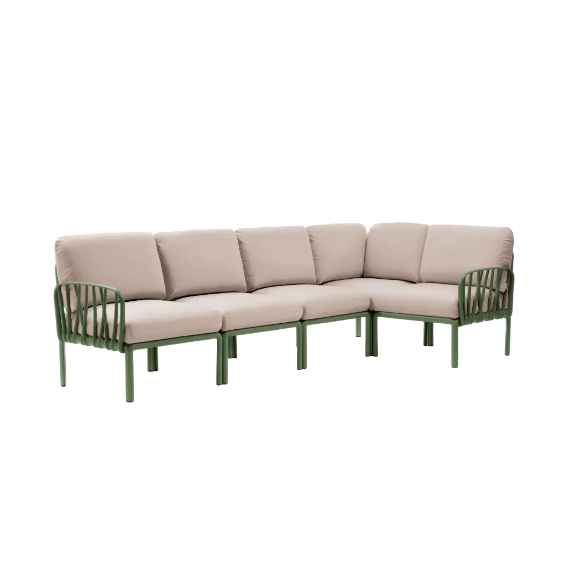 Narożnik modułowy zewnętrzny KOMODO 5 beżowy Sunbrella® z agave zieloną podstawą