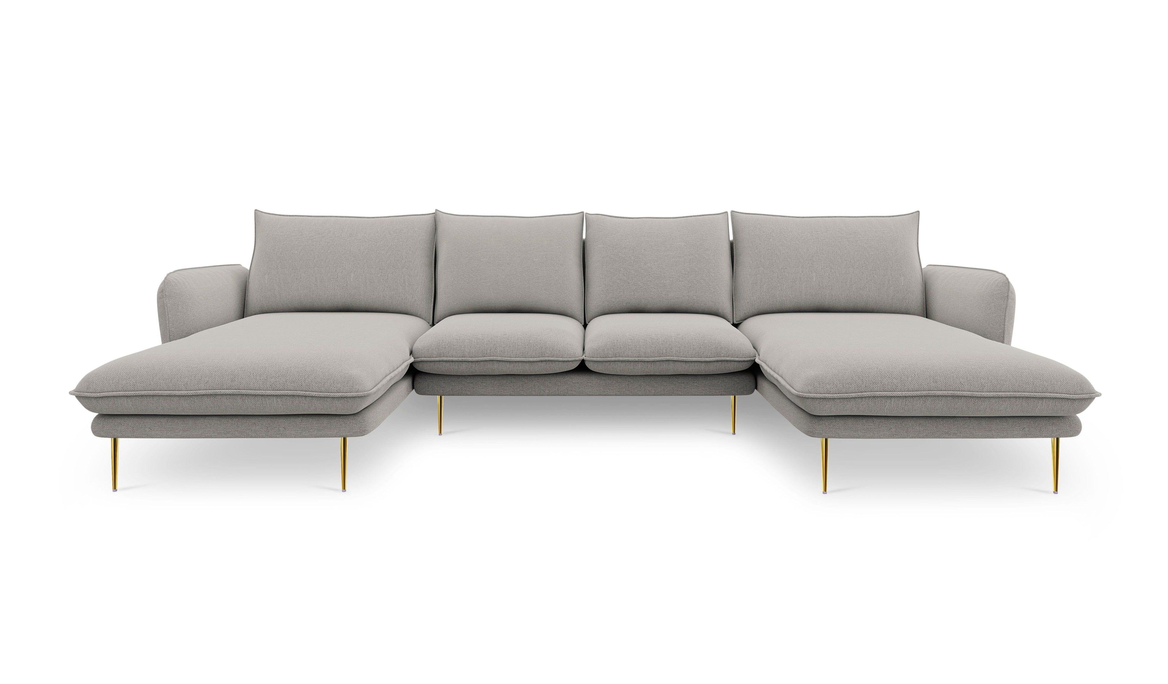 Sofa panoramiczna 6-osobowa VIENNA jasnoszary szenil ze złotą podstawą - Image 3