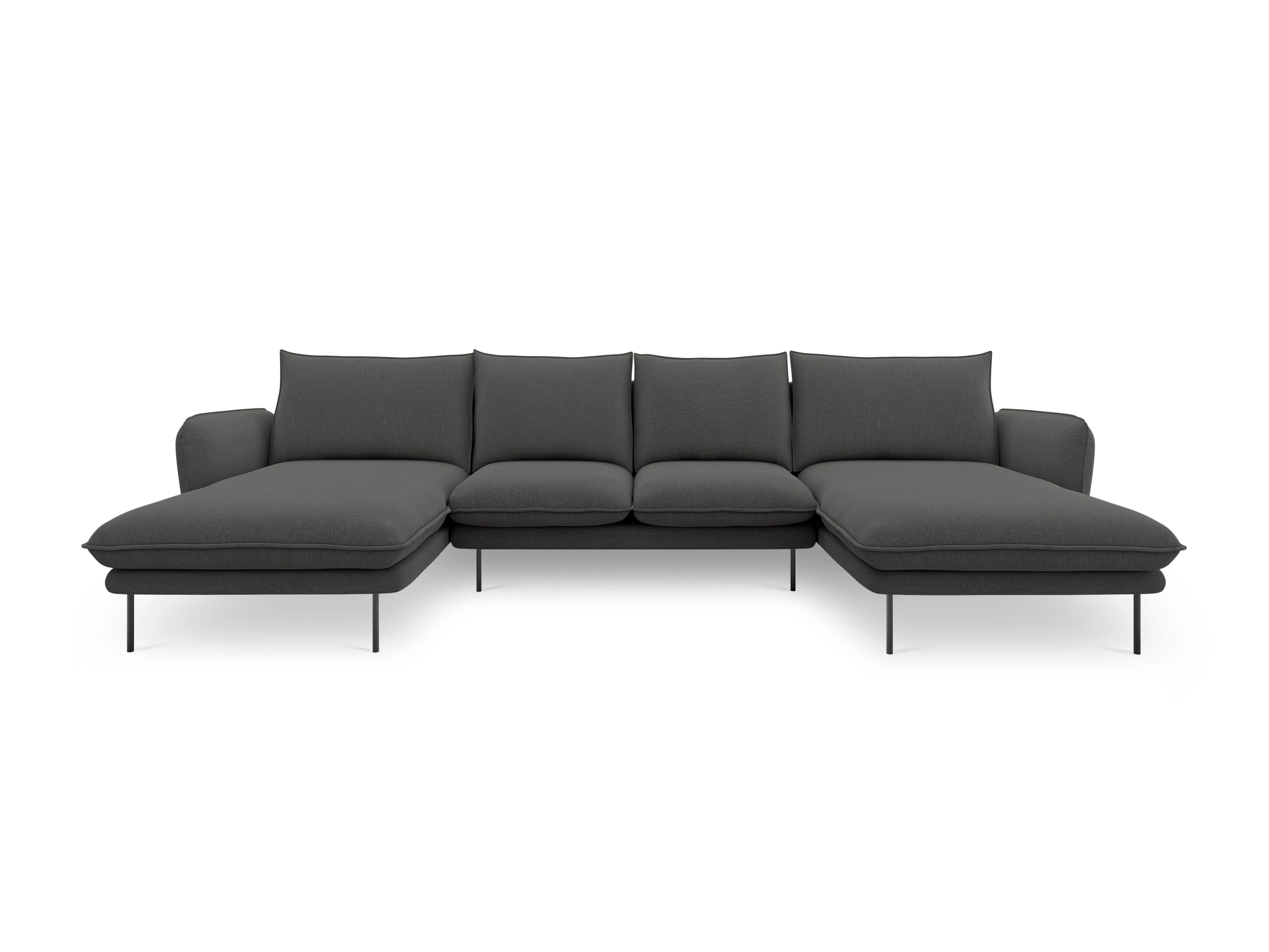 Sofa panoramiczna 6-osobowa VIENNA ciemnoszary szenil z czarną podstawą - Image 3