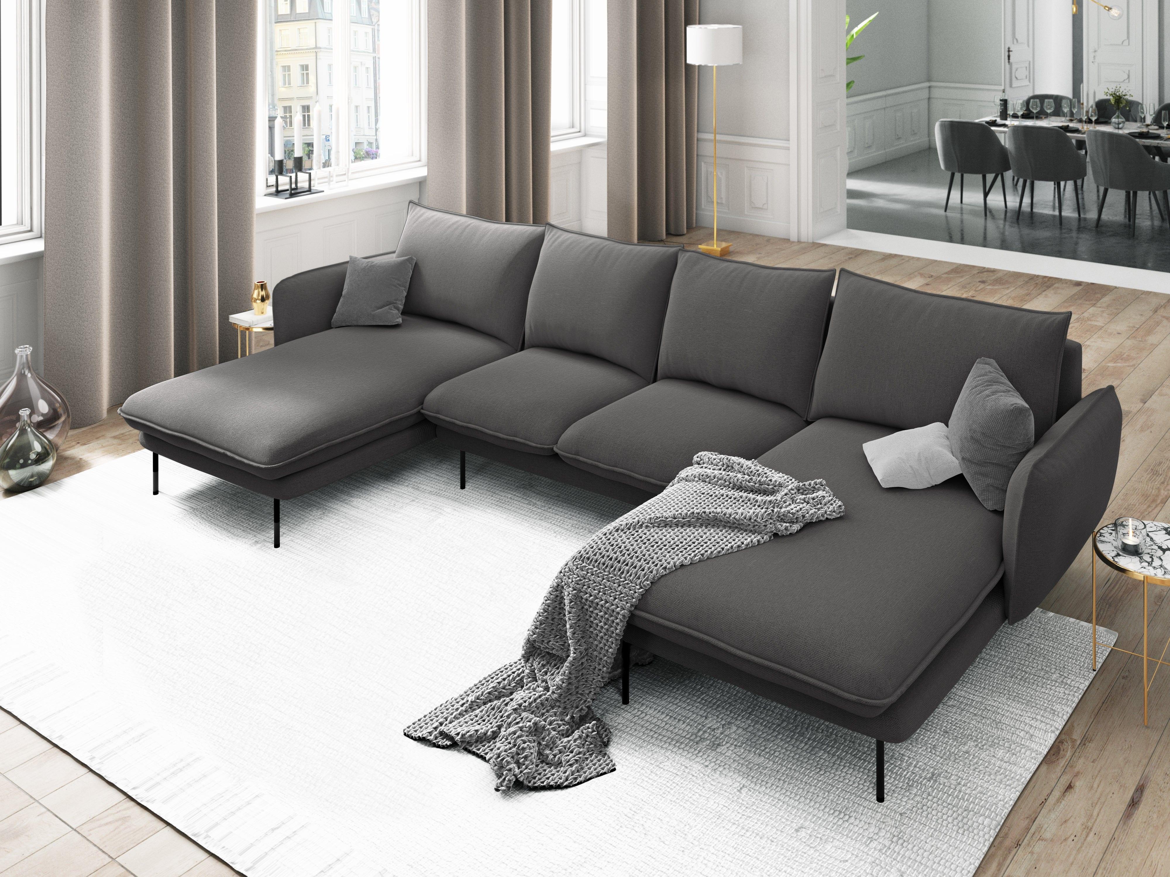 Sofa panoramiczna 6-osobowa VIENNA ciemnoszary szenil z czarną podstawą - Image 8