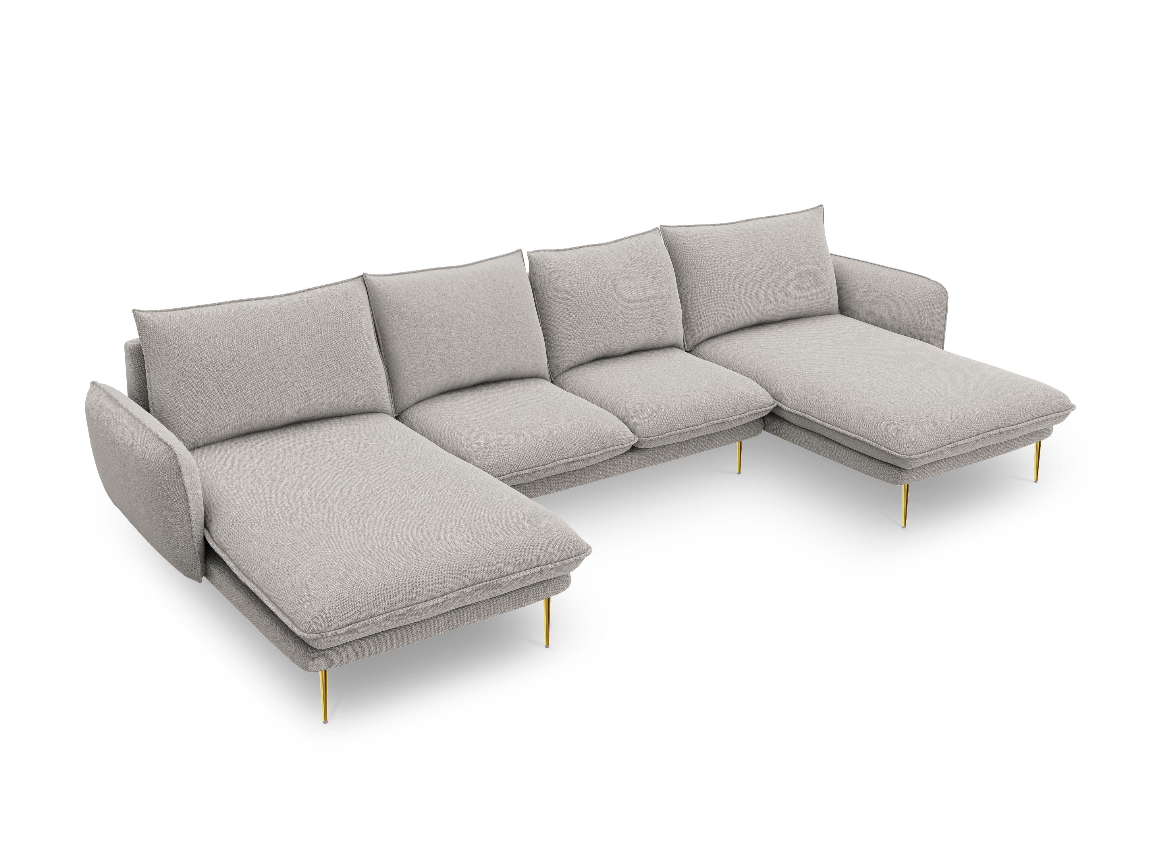 Sofa panoramiczna 6-osobowa VIENNA jasnoszary szenil ze złotą podstawą - Image 4