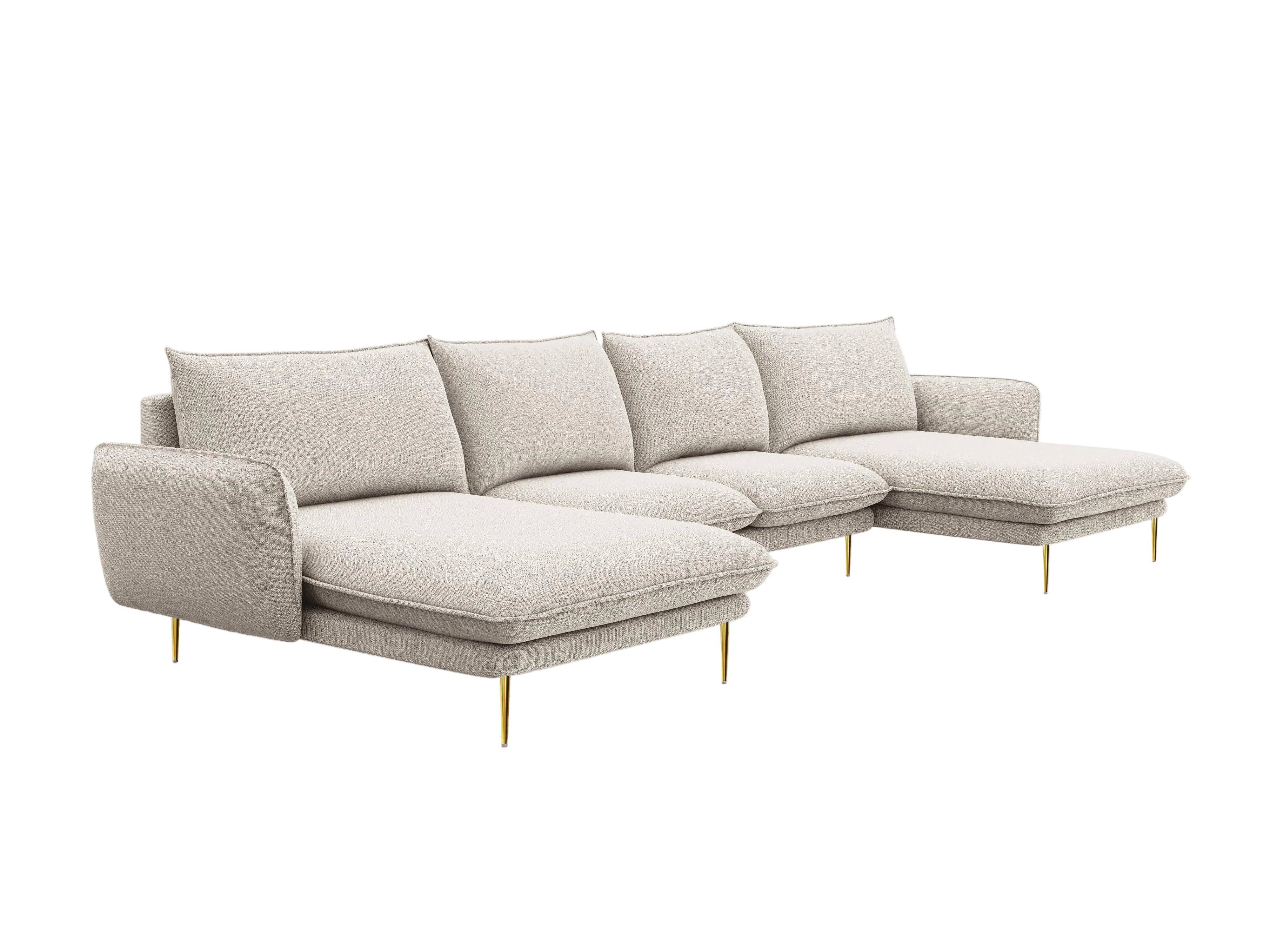 Sofa panoramiczna 6-osobowa VIENNA jasnobeżowy szenil ze złotą podstawą