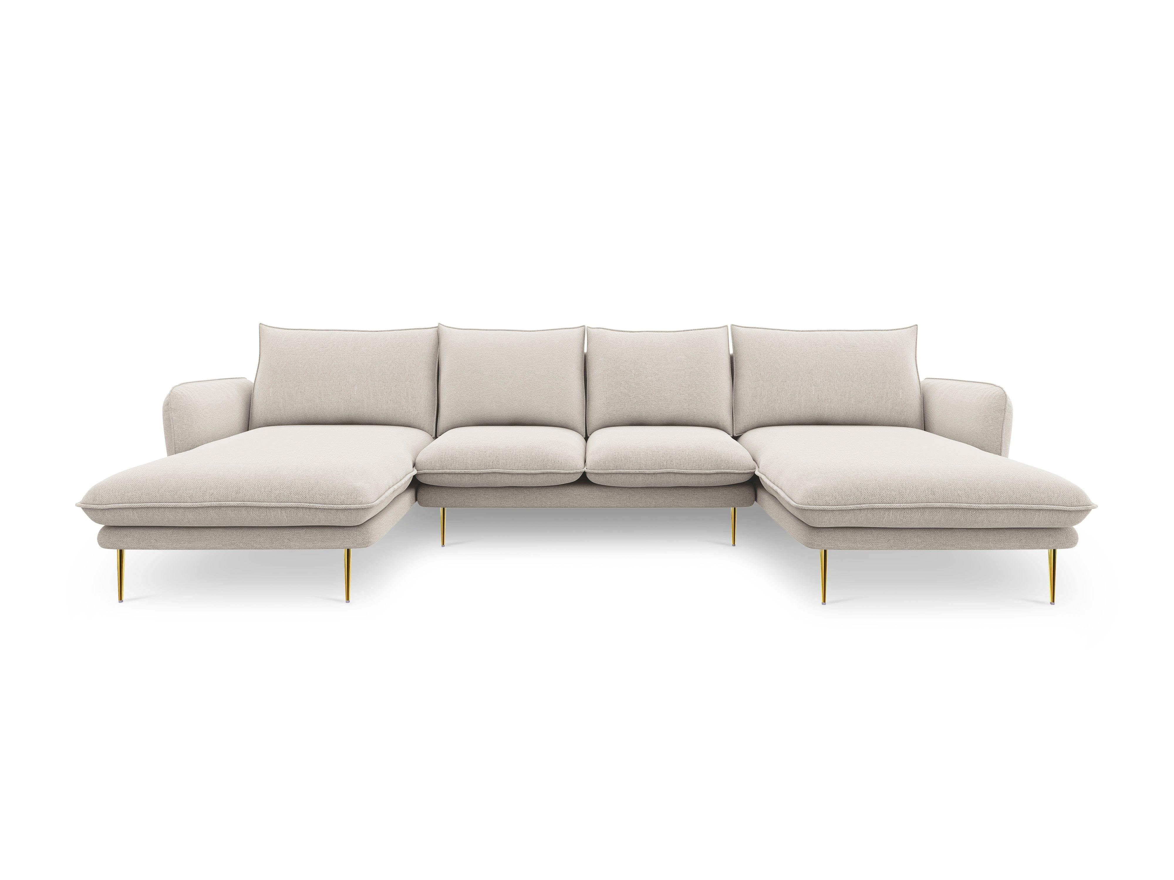 Sofa panoramiczna 6-osobowa VIENNA jasnobeżowy szenil ze złotą podstawą - Image 3