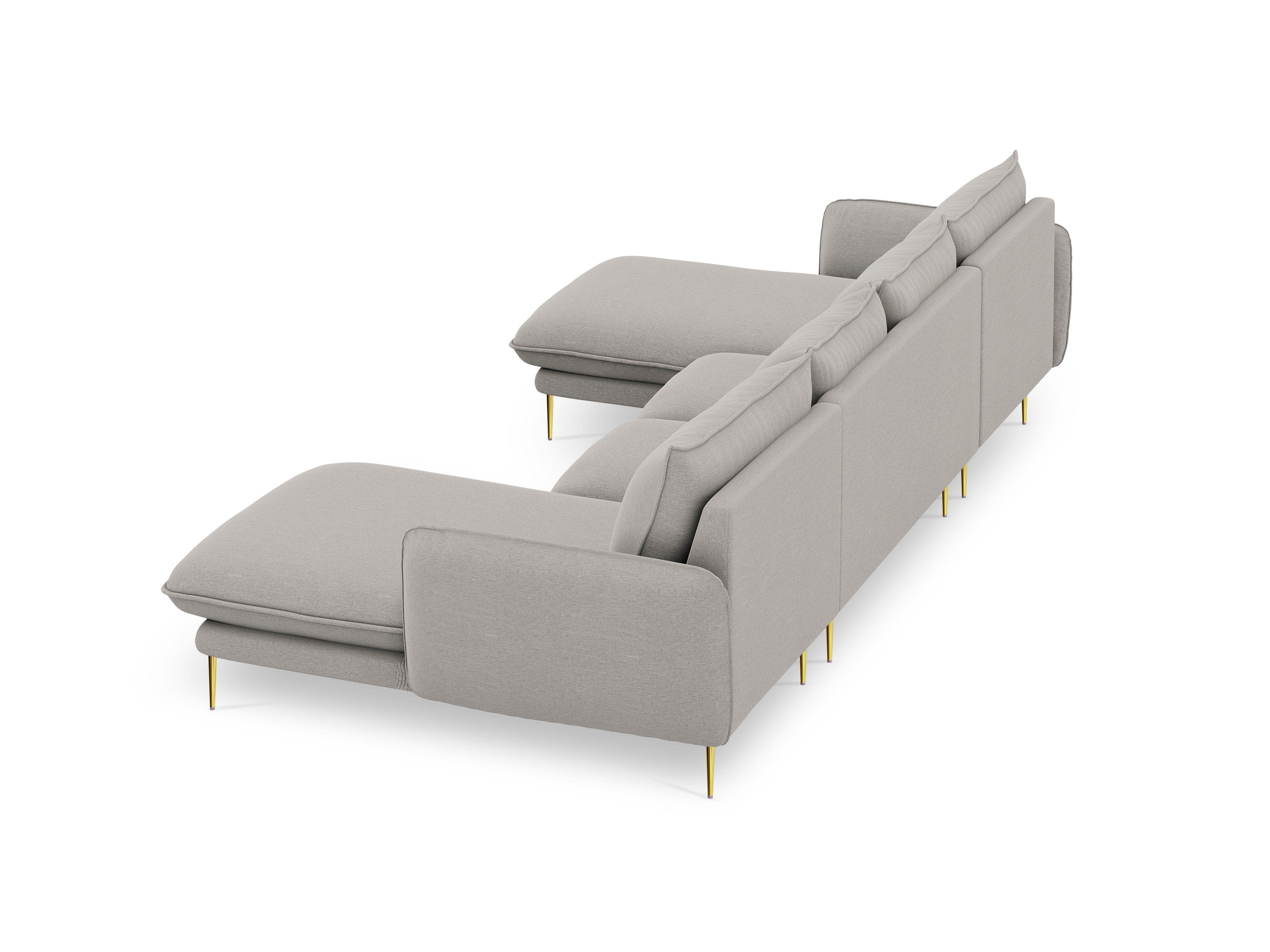 Sofa panoramiczna 6-osobowa VIENNA jasnoszary szenil ze złotą podstawą - Image 5