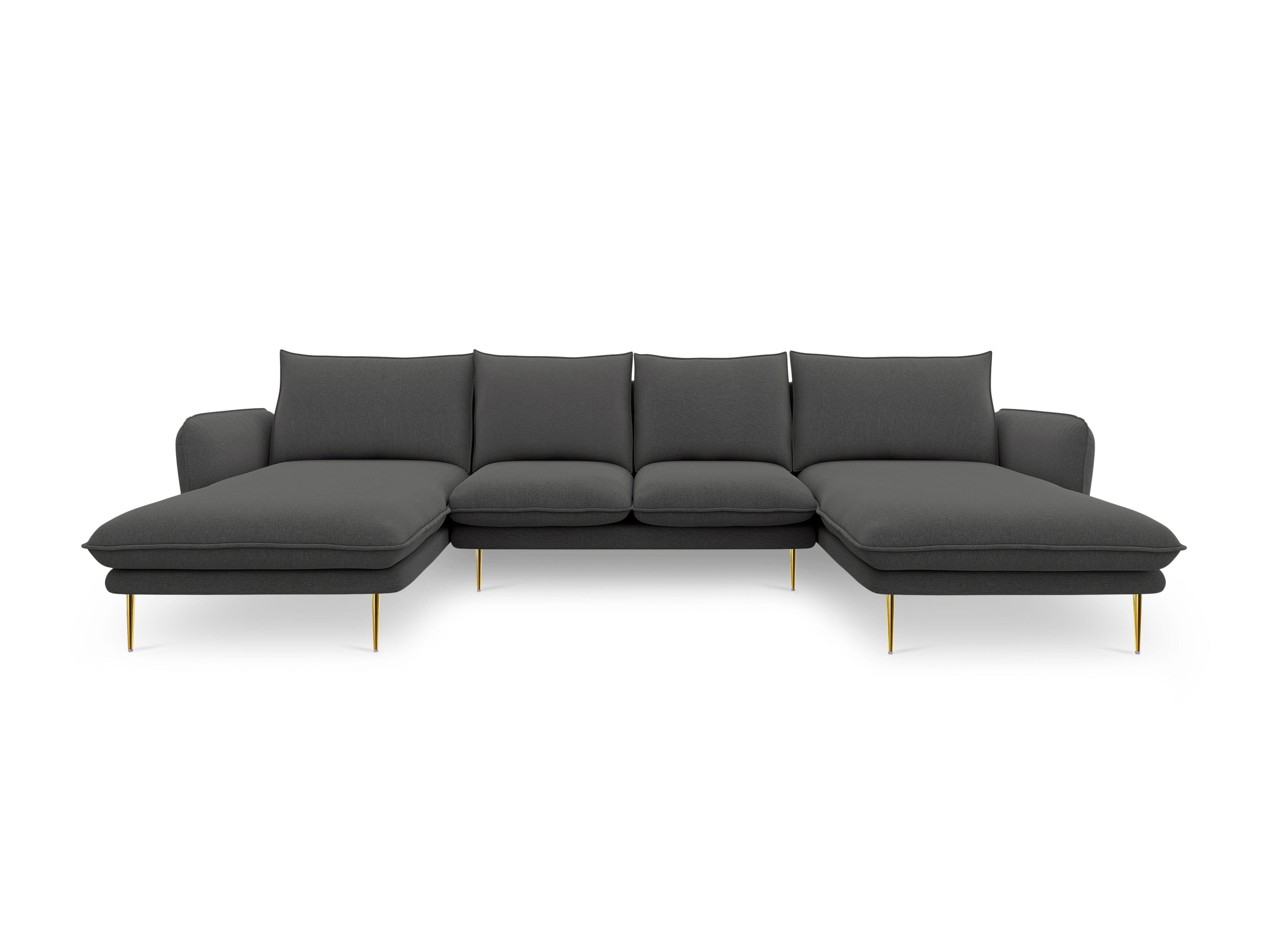 Sofa panoramiczna 6-osobowa VIENNA ciemnoszary szenil ze złotą podstawą - Image 3