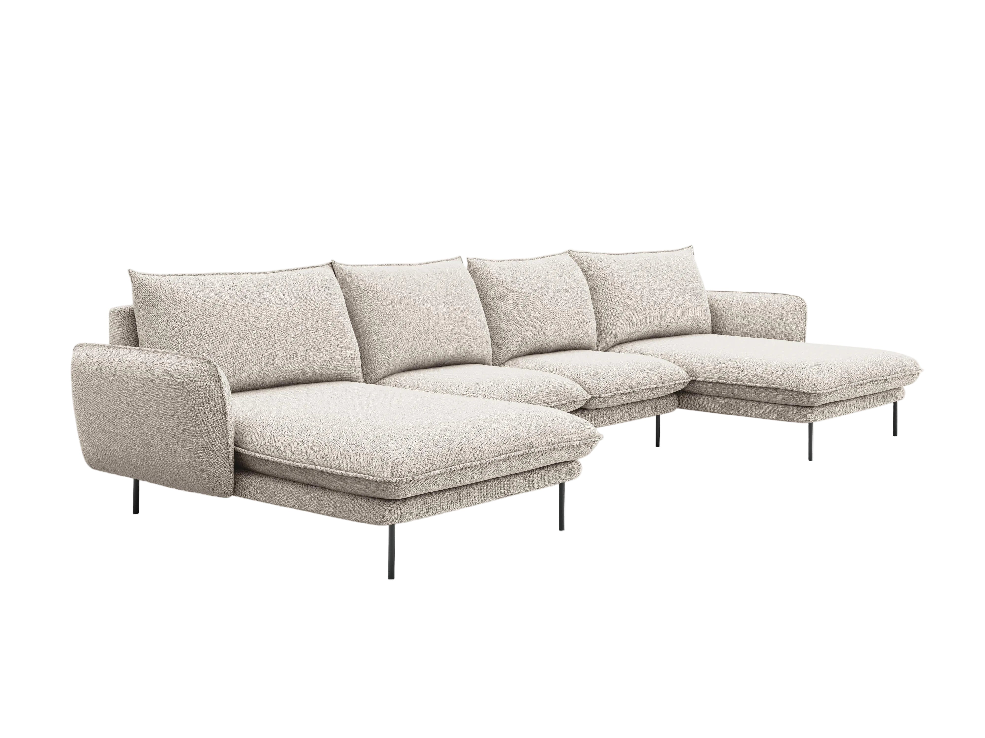 Sofa panoramiczna 6-osobowa VIENNA jasnobeżowy szenil z czarną podstawą