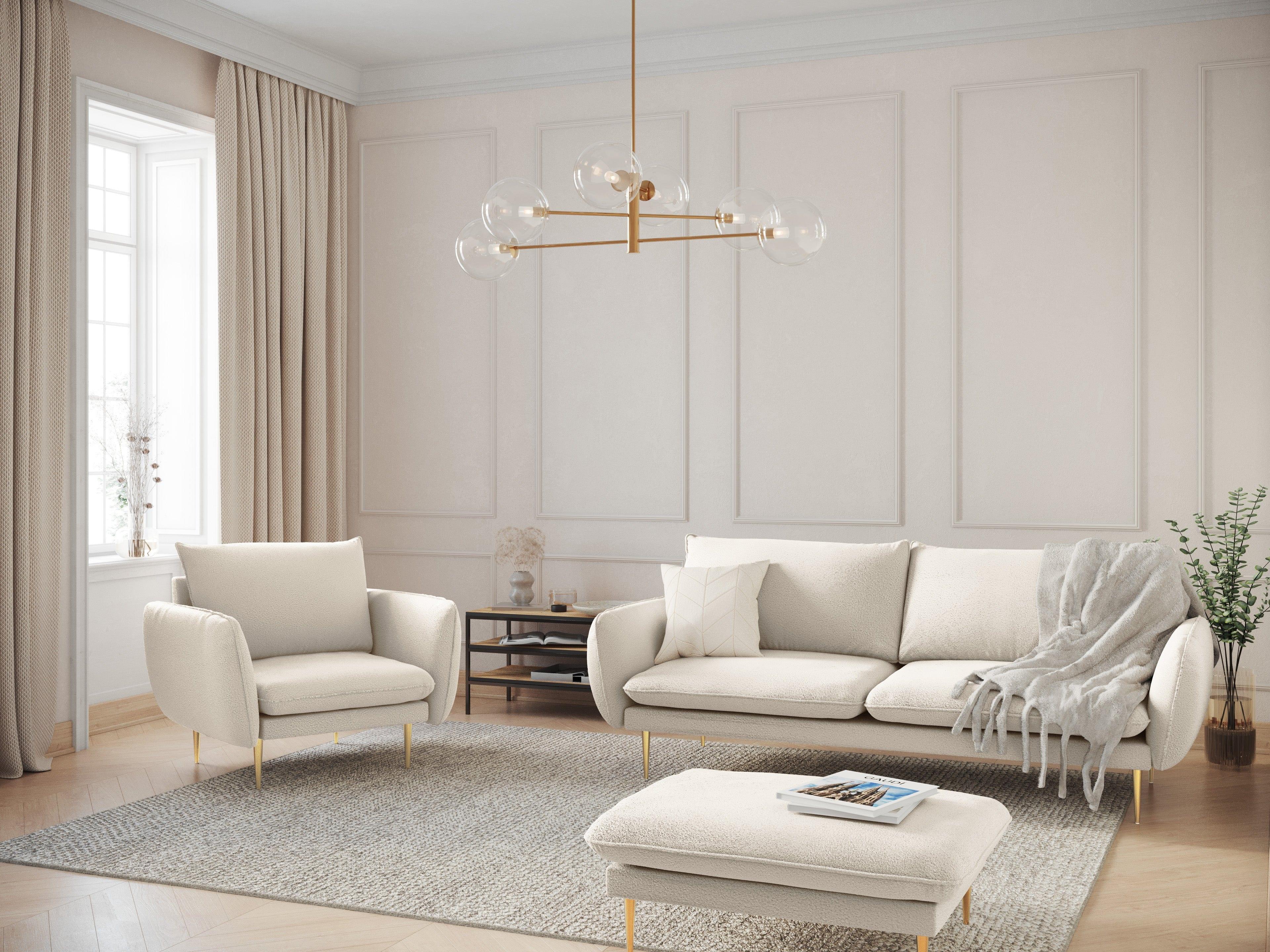 Sofa 2-osobowa VIENNA beżowy boucle ze złotą podstawą - Image 2