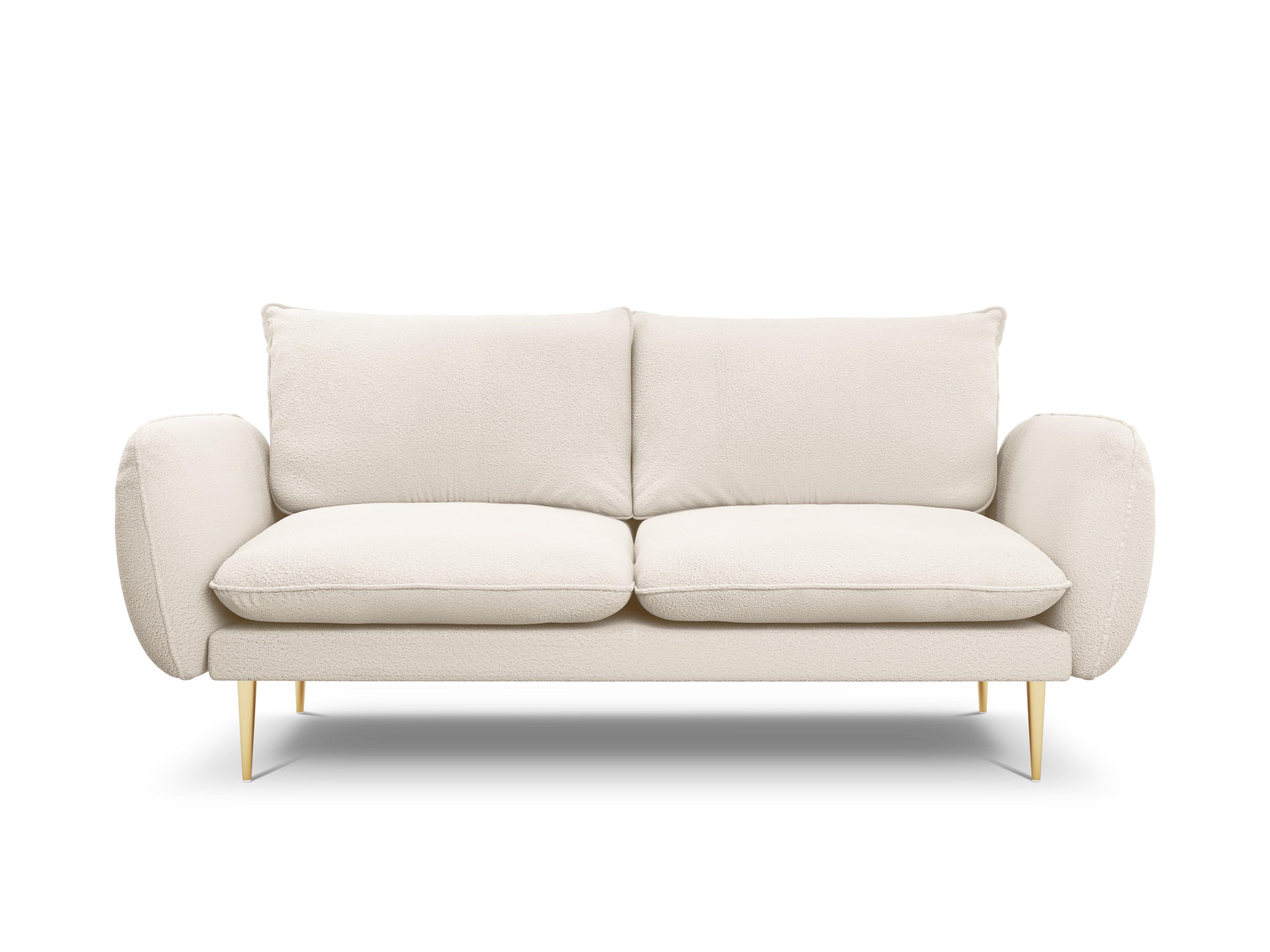 Sofa 2-osobowa VIENNA beżowy boucle ze złotą podstawą - Image 3