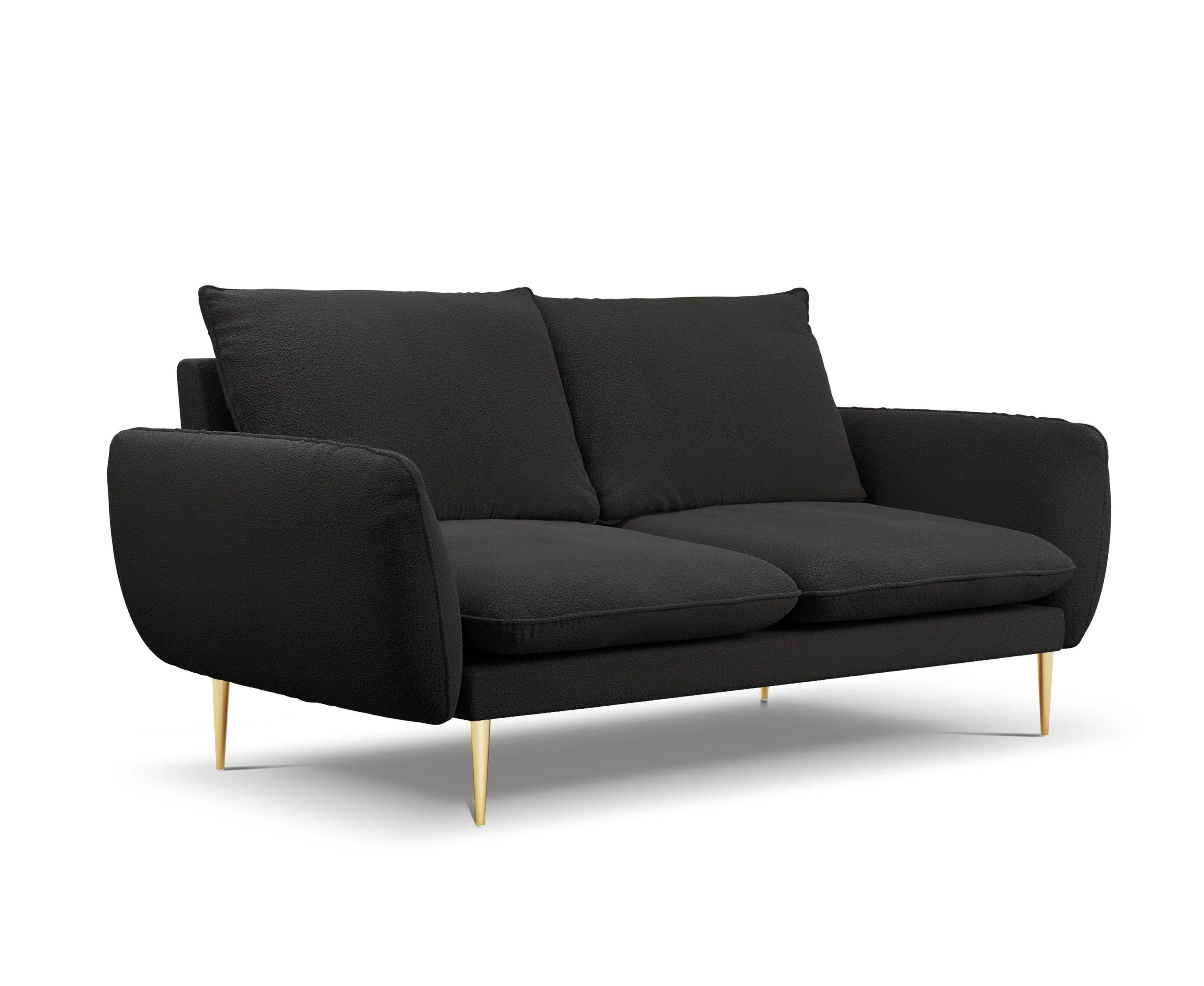 Sofa 2-osobowa VIENNA czarny boucle ze złotą podstawą