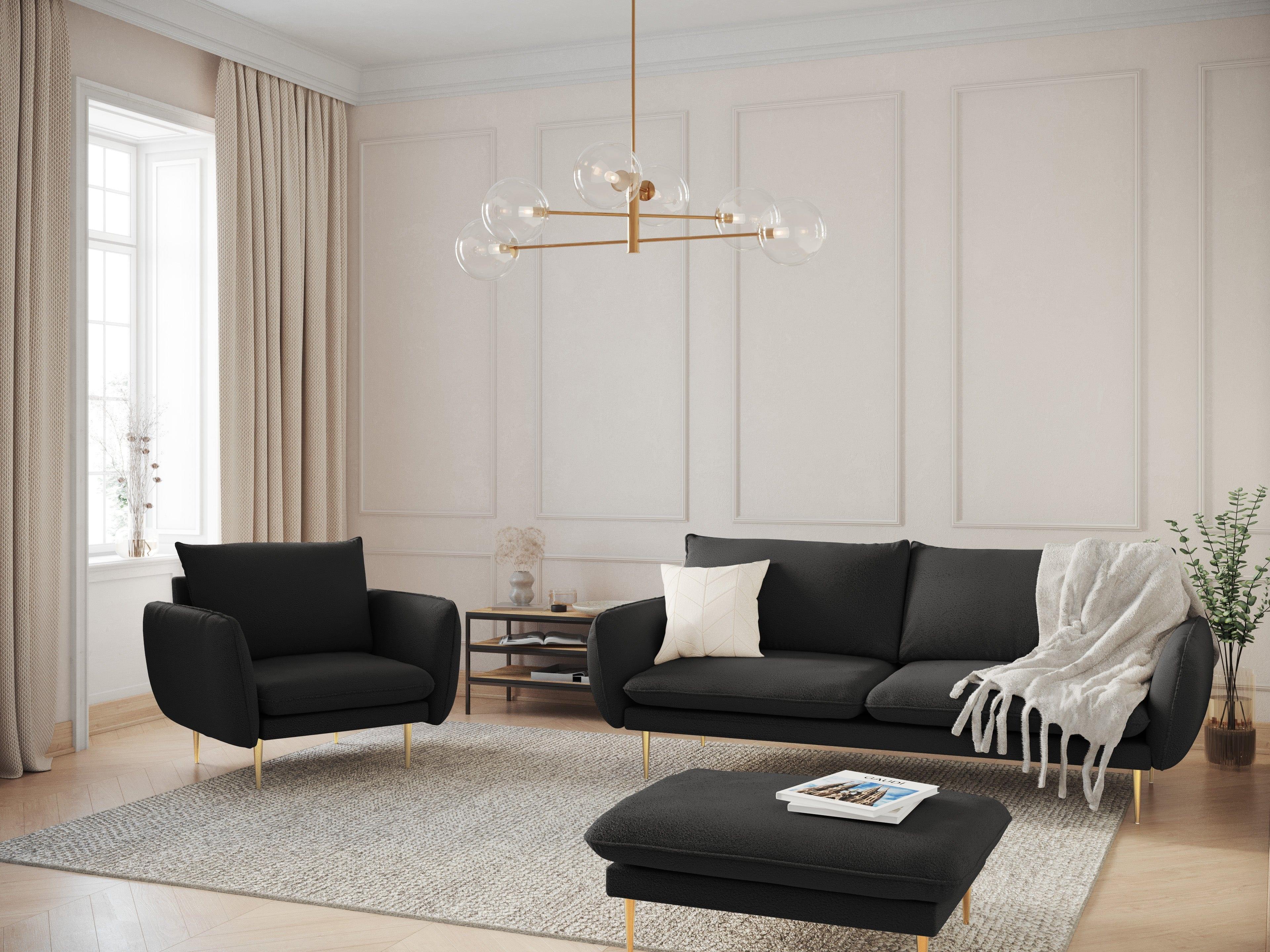 Sofa 2-osobowa VIENNA czarny boucle ze złotą podstawą - Image 2