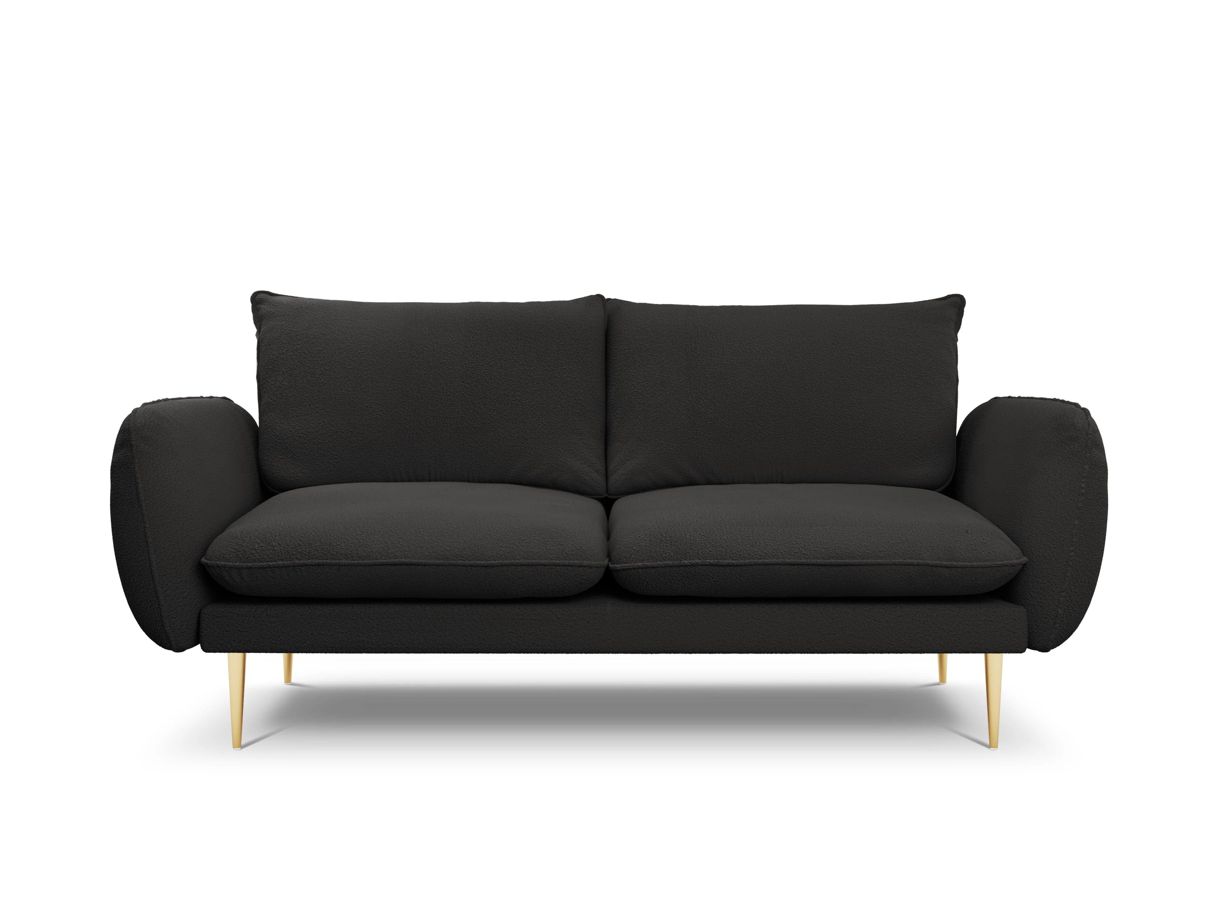 Sofa 2-osobowa VIENNA czarny boucle ze złotą podstawą - Image 3