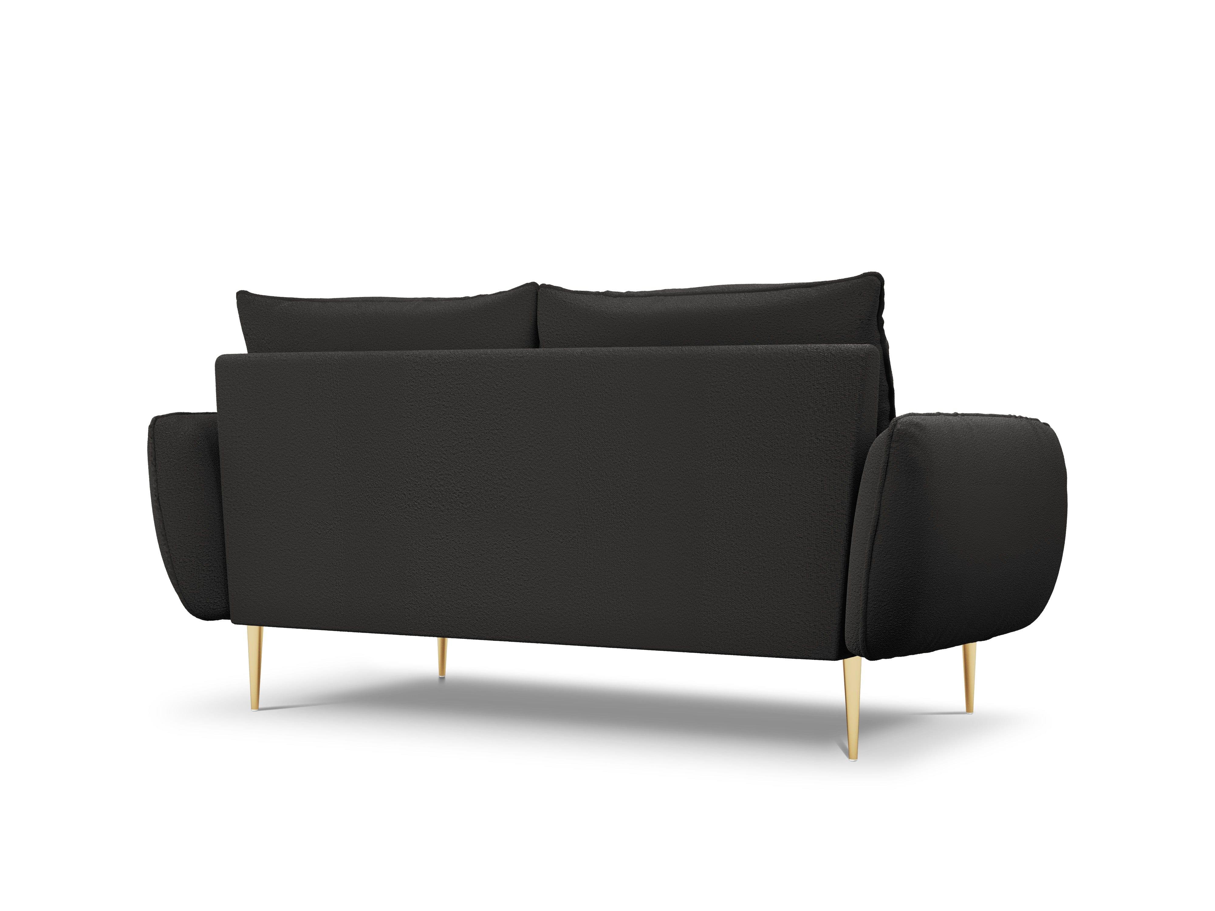 Sofa 2-osobowa VIENNA czarny boucle ze złotą podstawą - Image 4