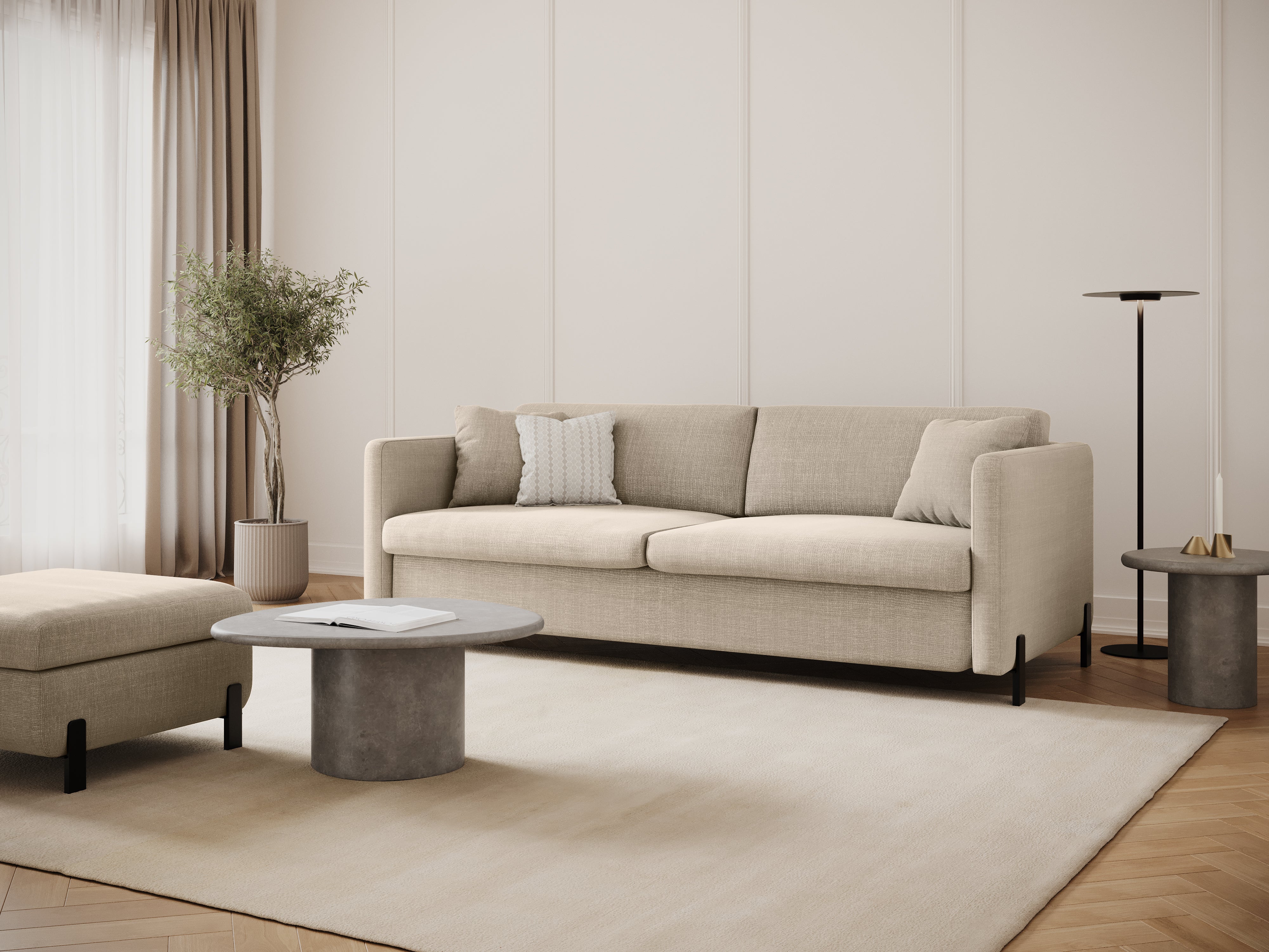Sofa 3-osobowa z funkcją spania GLORIA beżowy szenil - Image 2