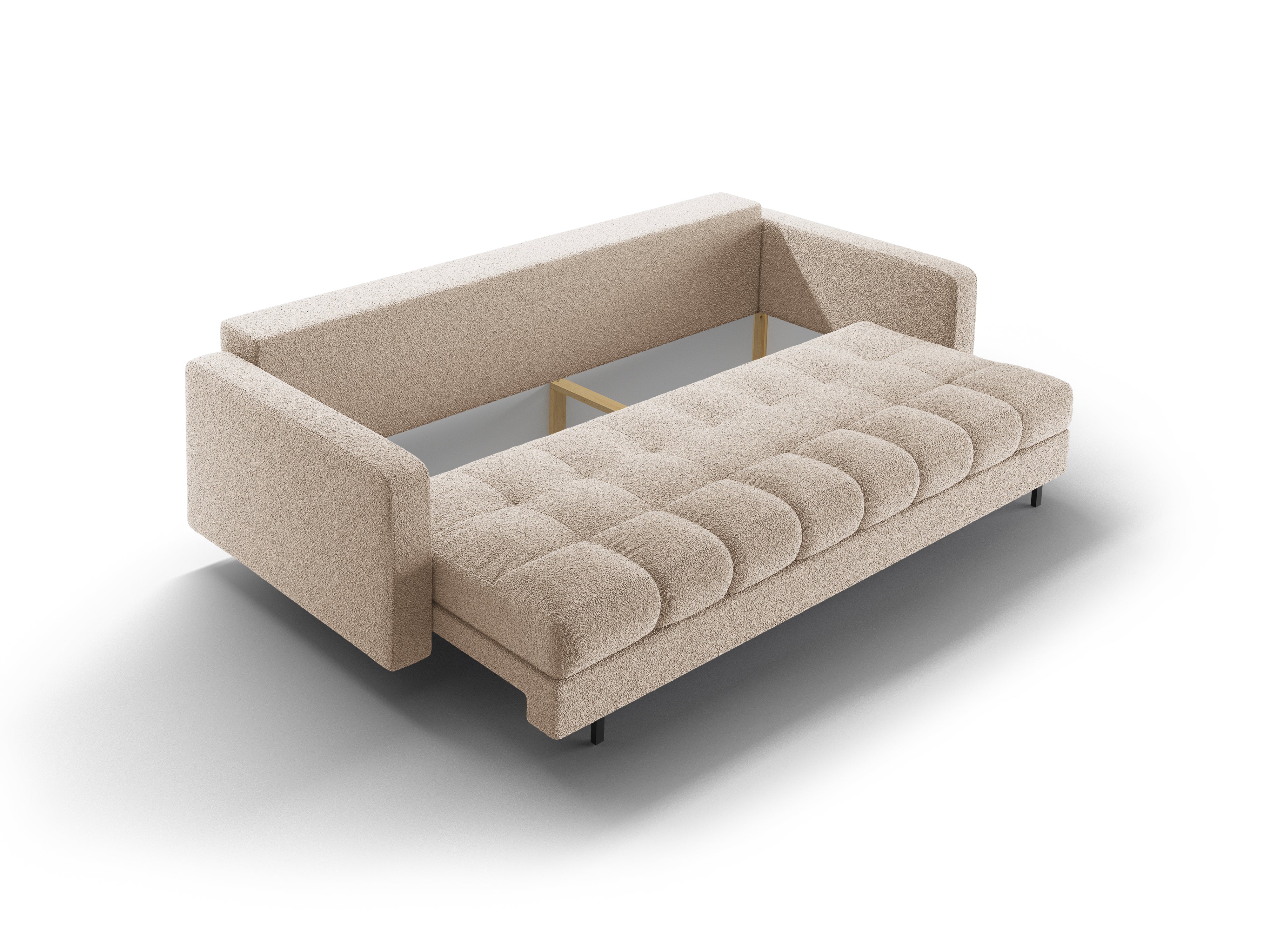 Sofa 3-osobowa z funkcją spania BALI beżowy bouclé z czarną podstawą - Image 5