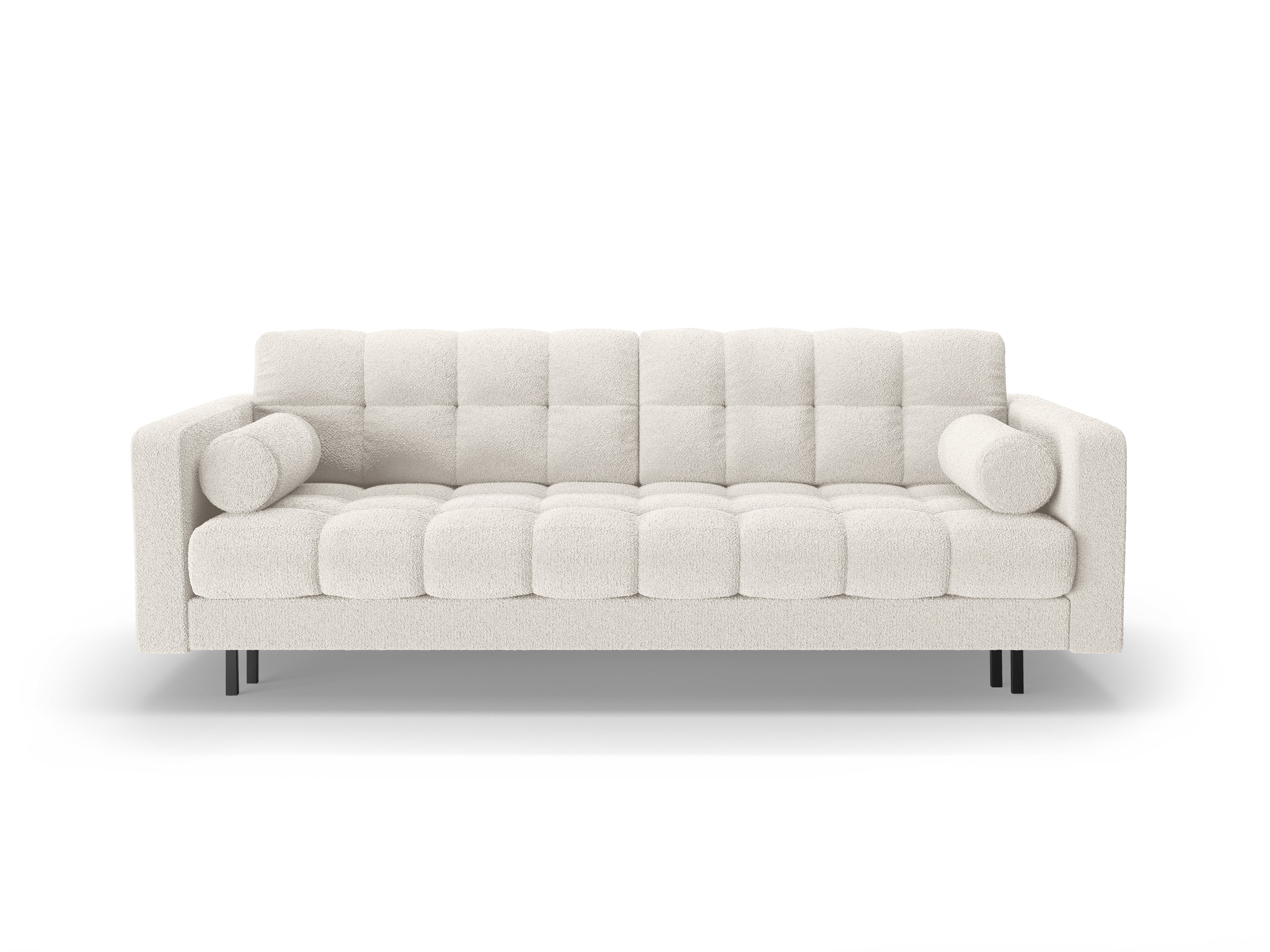Sofa 3-osobowa z funkcją spania BALI biały bouclé z czarną podstawą - Image 3