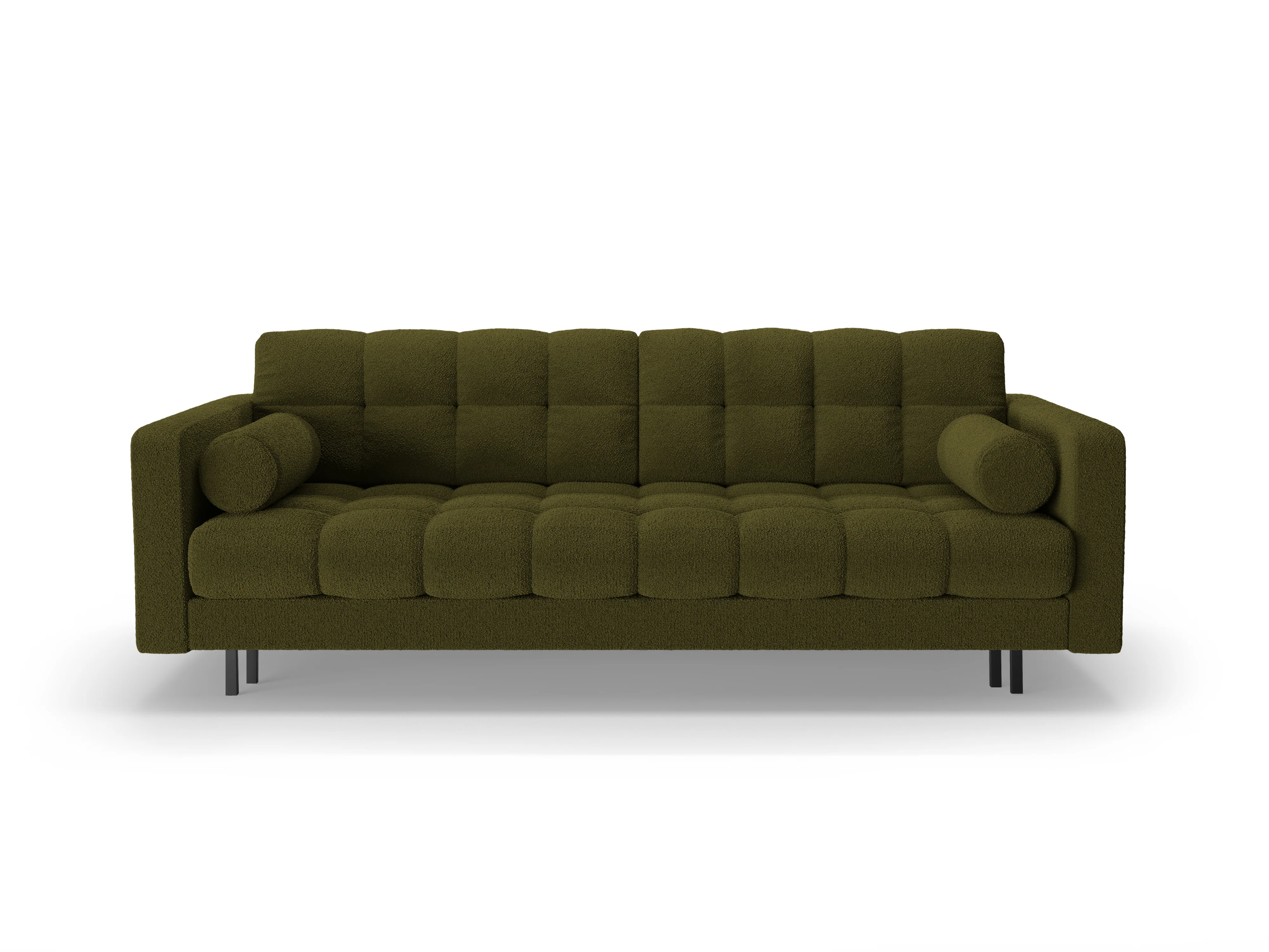 Sofa 3-osobowa z funkcją spania BALI oliwkowy bouclé z czarną podstawą - Image 3