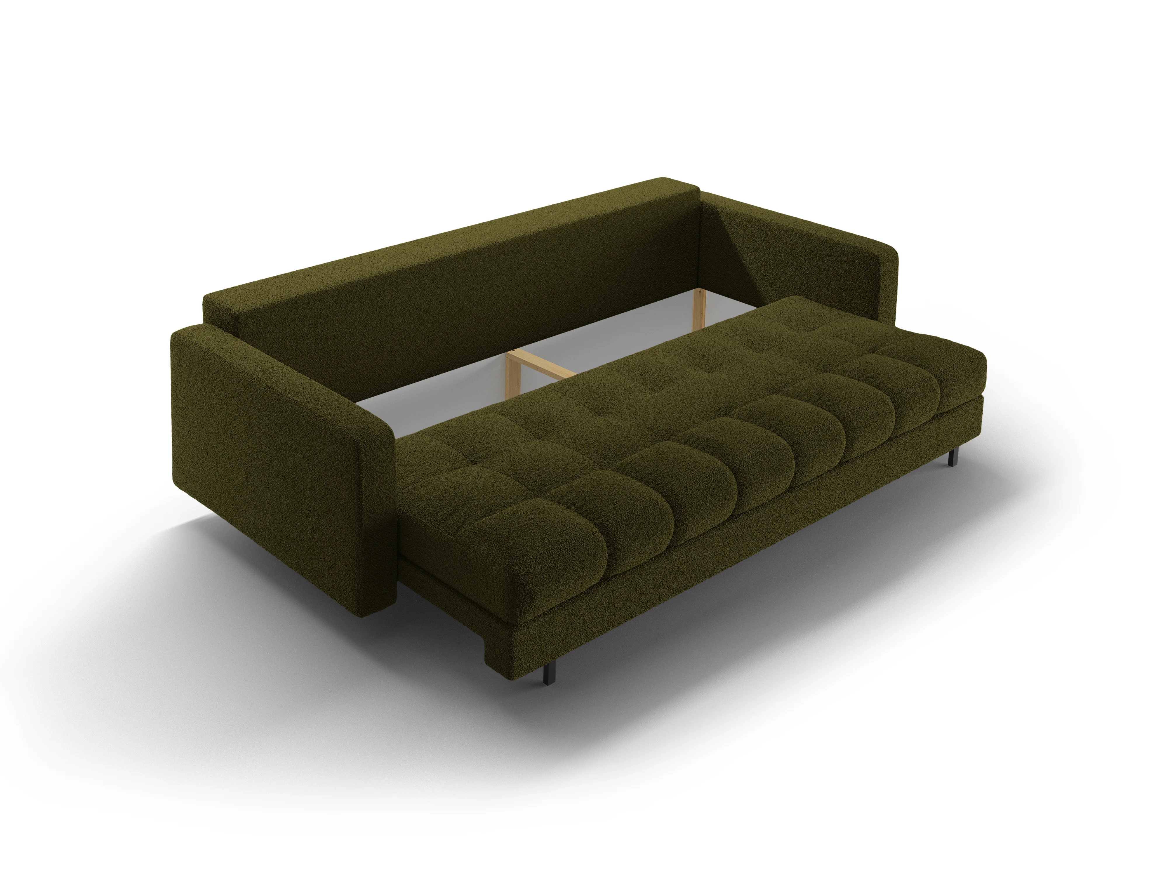 Sofa 3-osobowa z funkcją spania BALI oliwkowy bouclé z czarną podstawą - Image 5