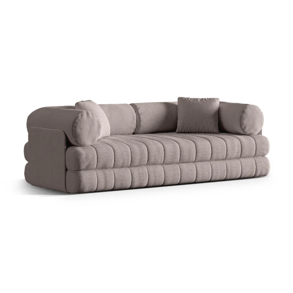 Sofa 3-osobowa z funkcją spania KEMI piaskowy bouclé