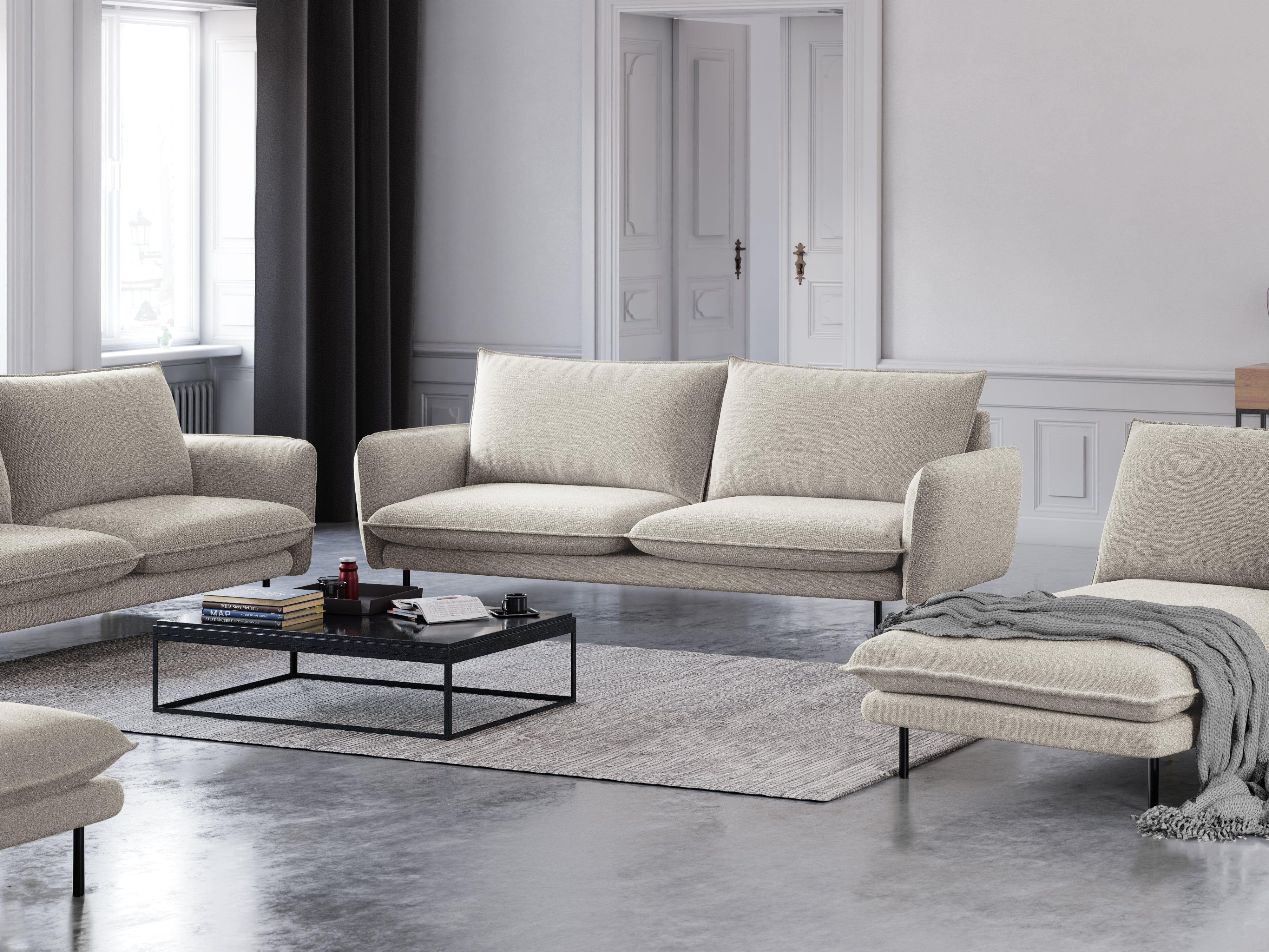 Sofa 4-osobowa VIENNA jasnobeżowy szenil z czarną podstawą - Image 2