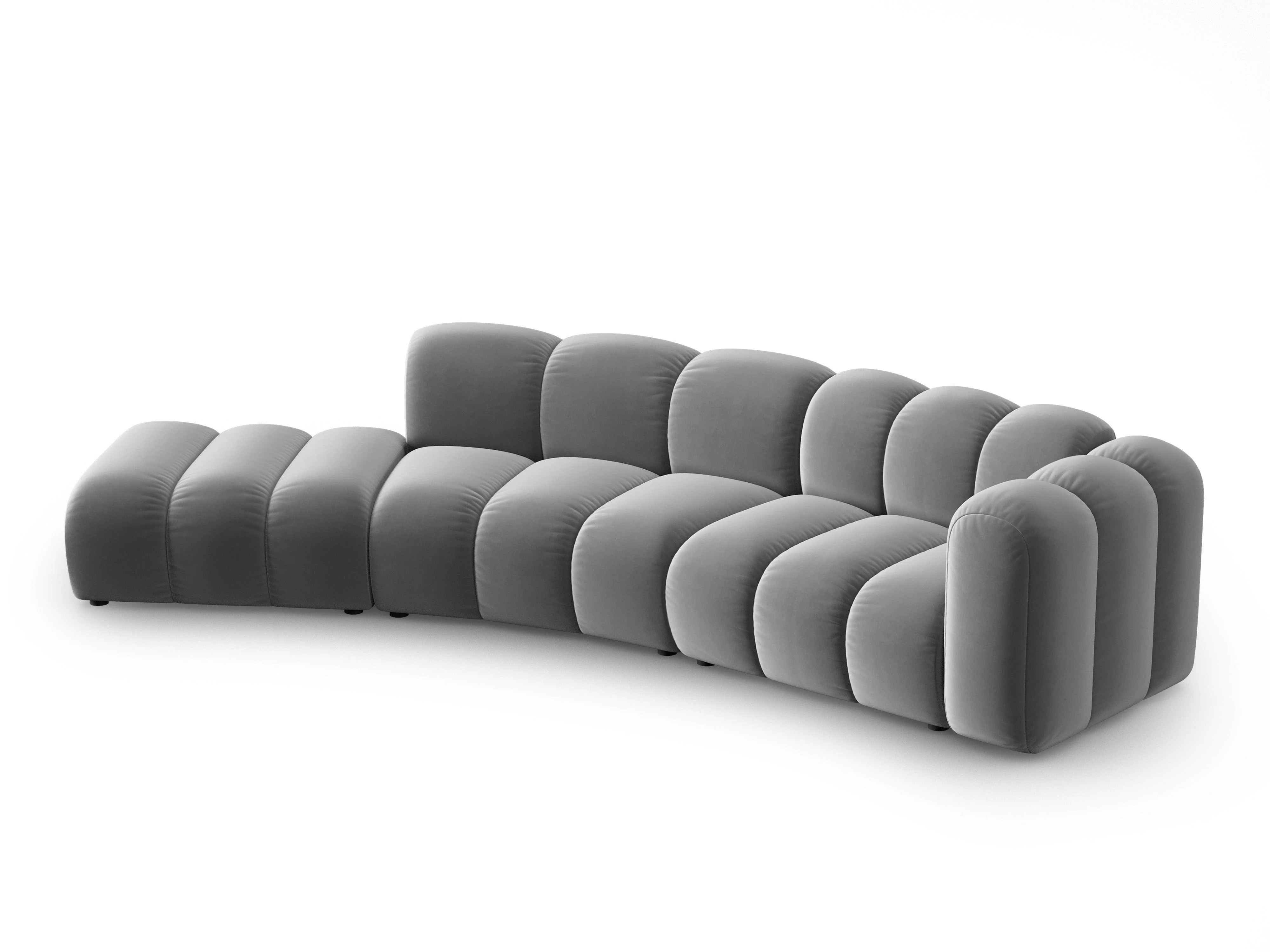 Sofa aksamitna 5-osobowa lewostronna LUPINE szary
