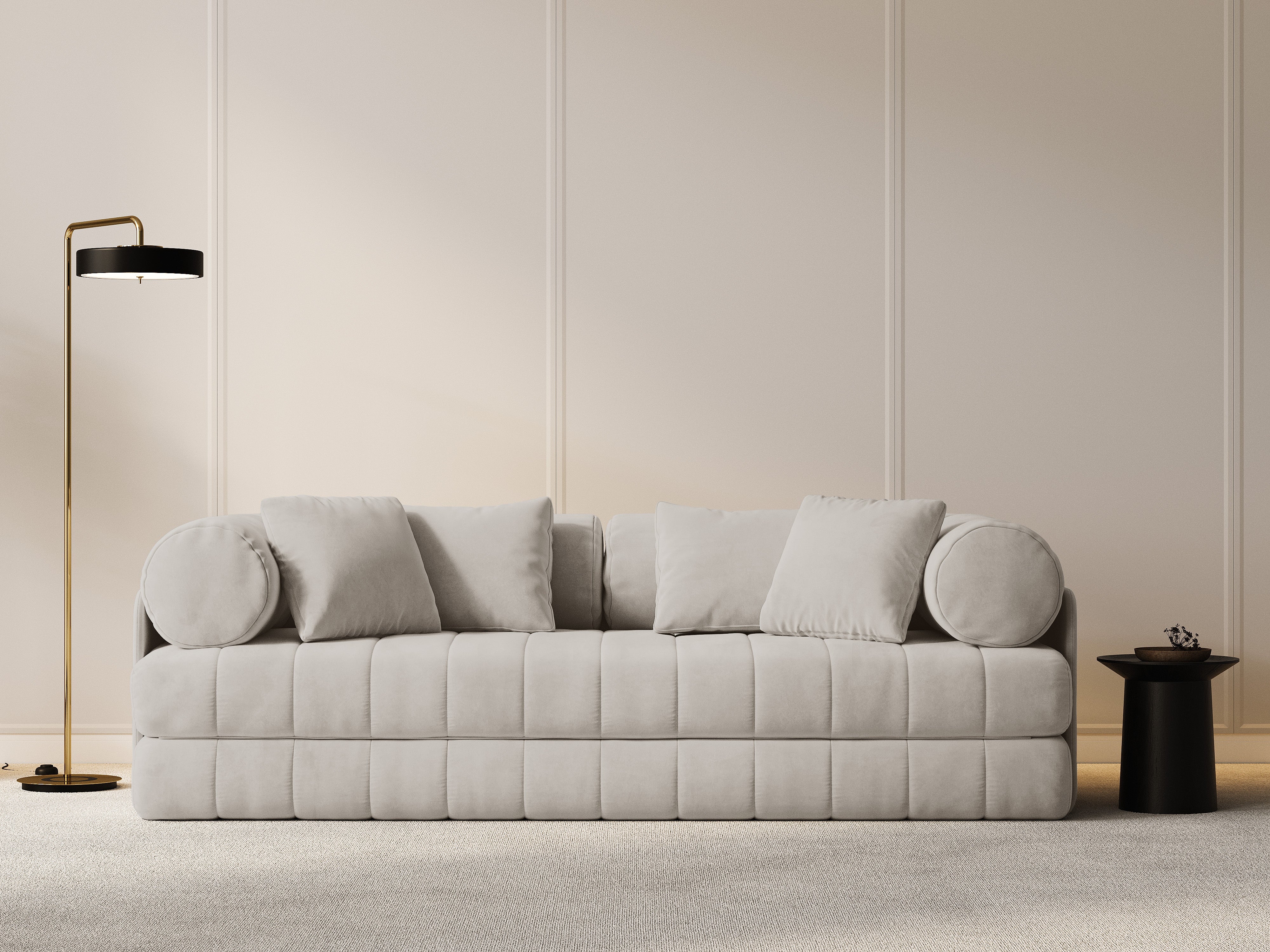 Sofa aksamitna 3-osobowa z funkcją spania KEMI beżowy - Image 2