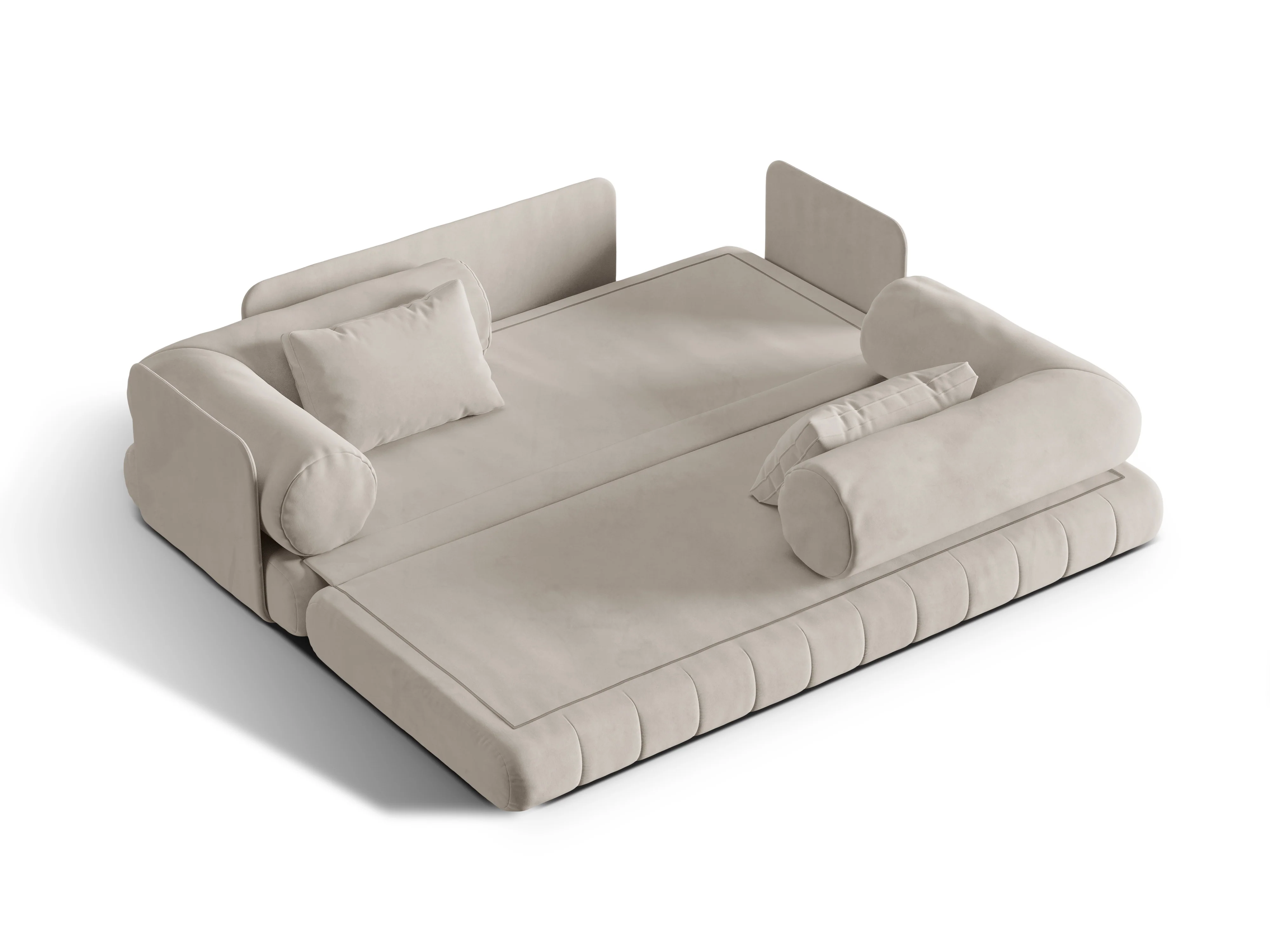 Sofa aksamitna 3-osobowa z funkcją spania KEMI beżowy - Image 3
