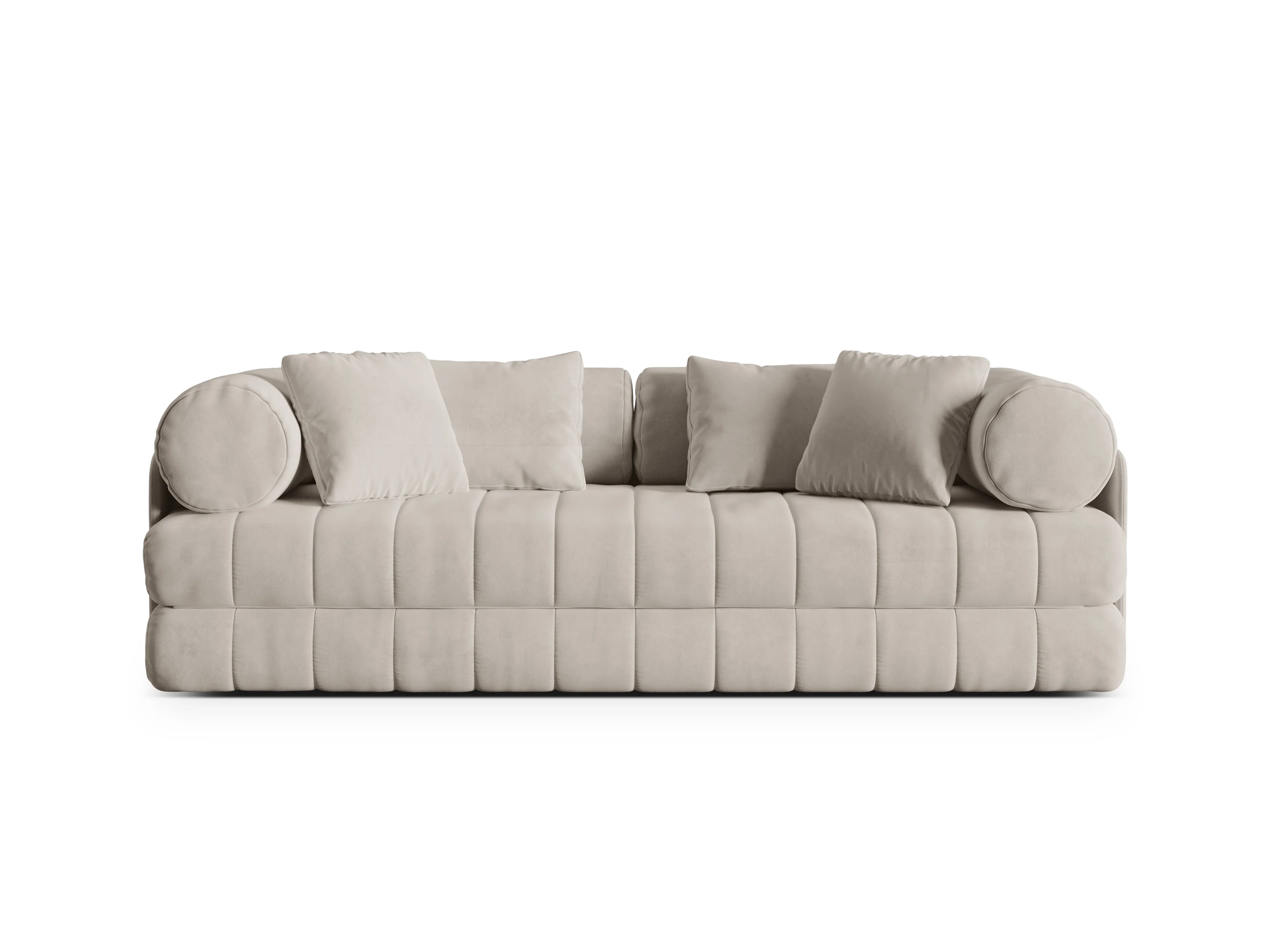 Sofa aksamitna 3-osobowa z funkcją spania KEMI beżowy - Image 4
